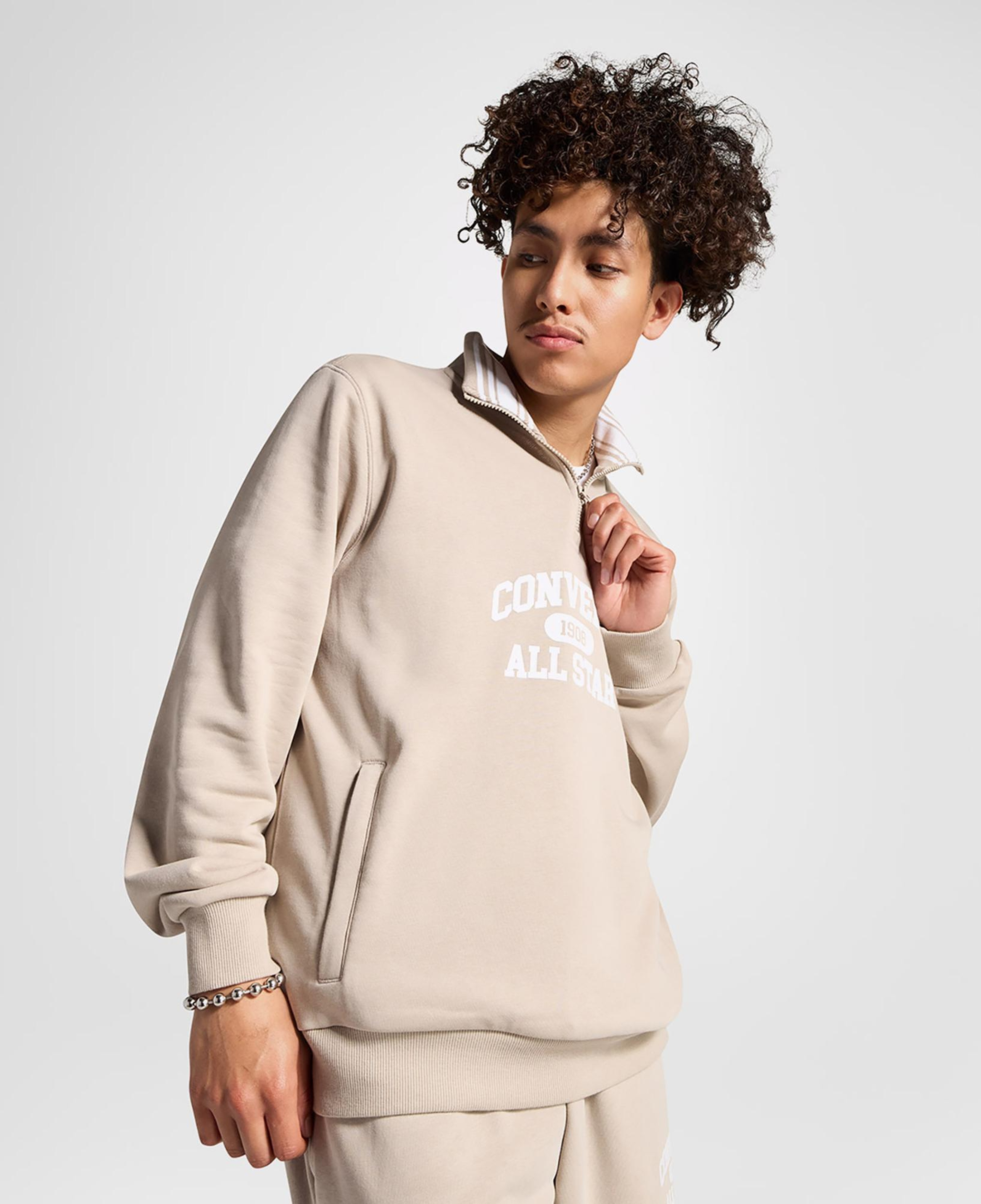 Converse Erkek Yarım Fermuarlı Bej Sweatshirt
