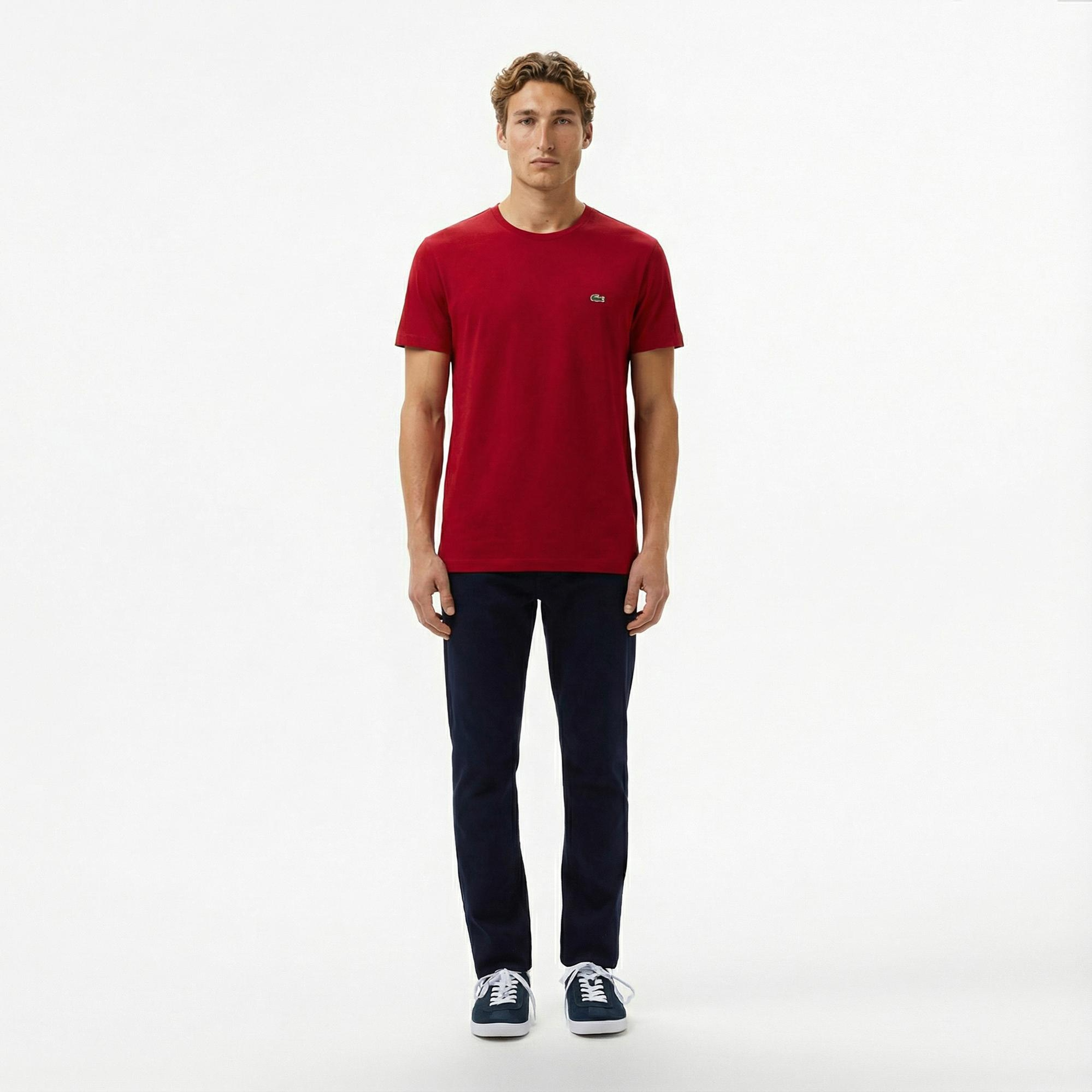 Lacoste Erkek Slim Fit Bisiklet Yaka Bordo T-Shirt