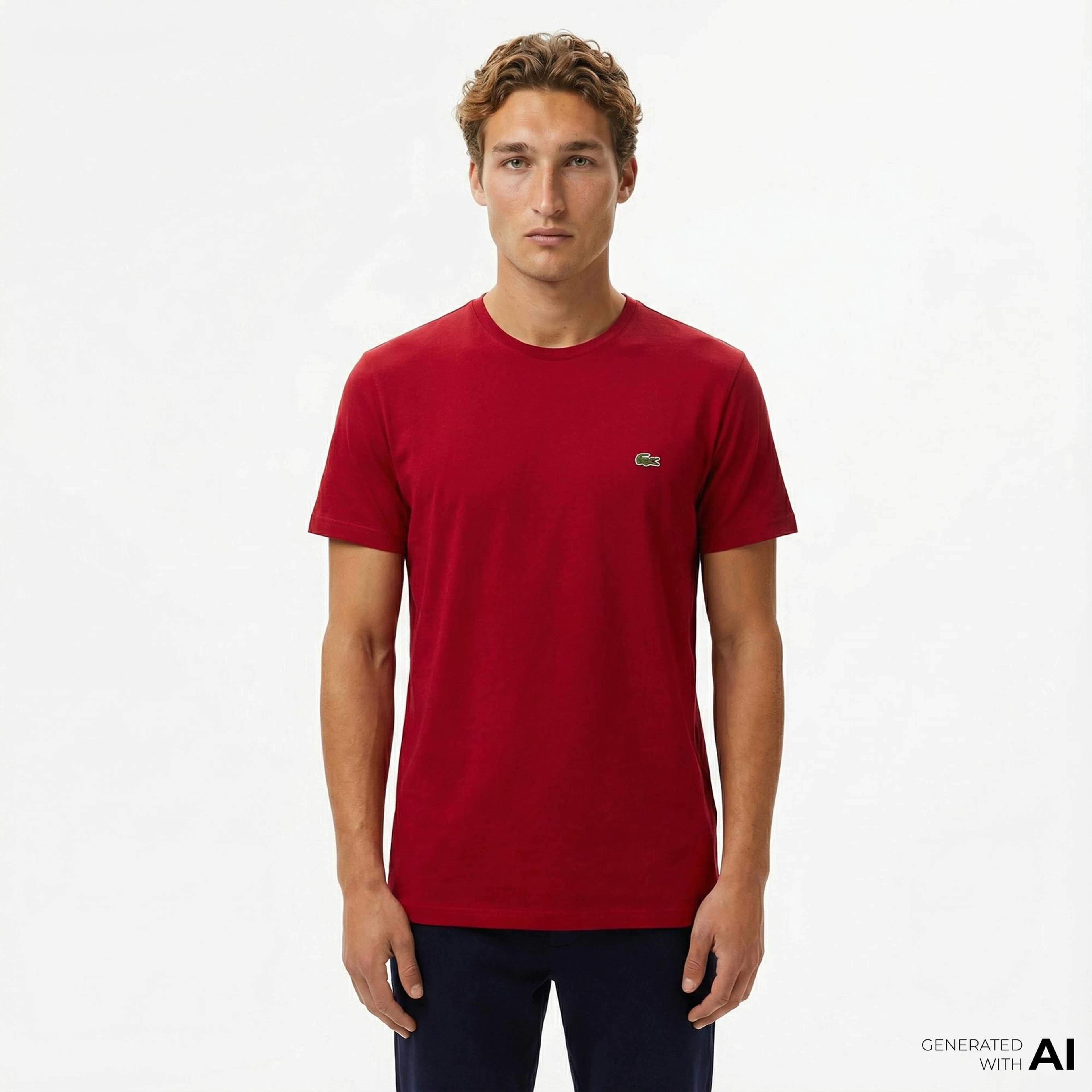 Lacoste Erkek Slim Fit Bisiklet Yaka Bordo T-Shirt
