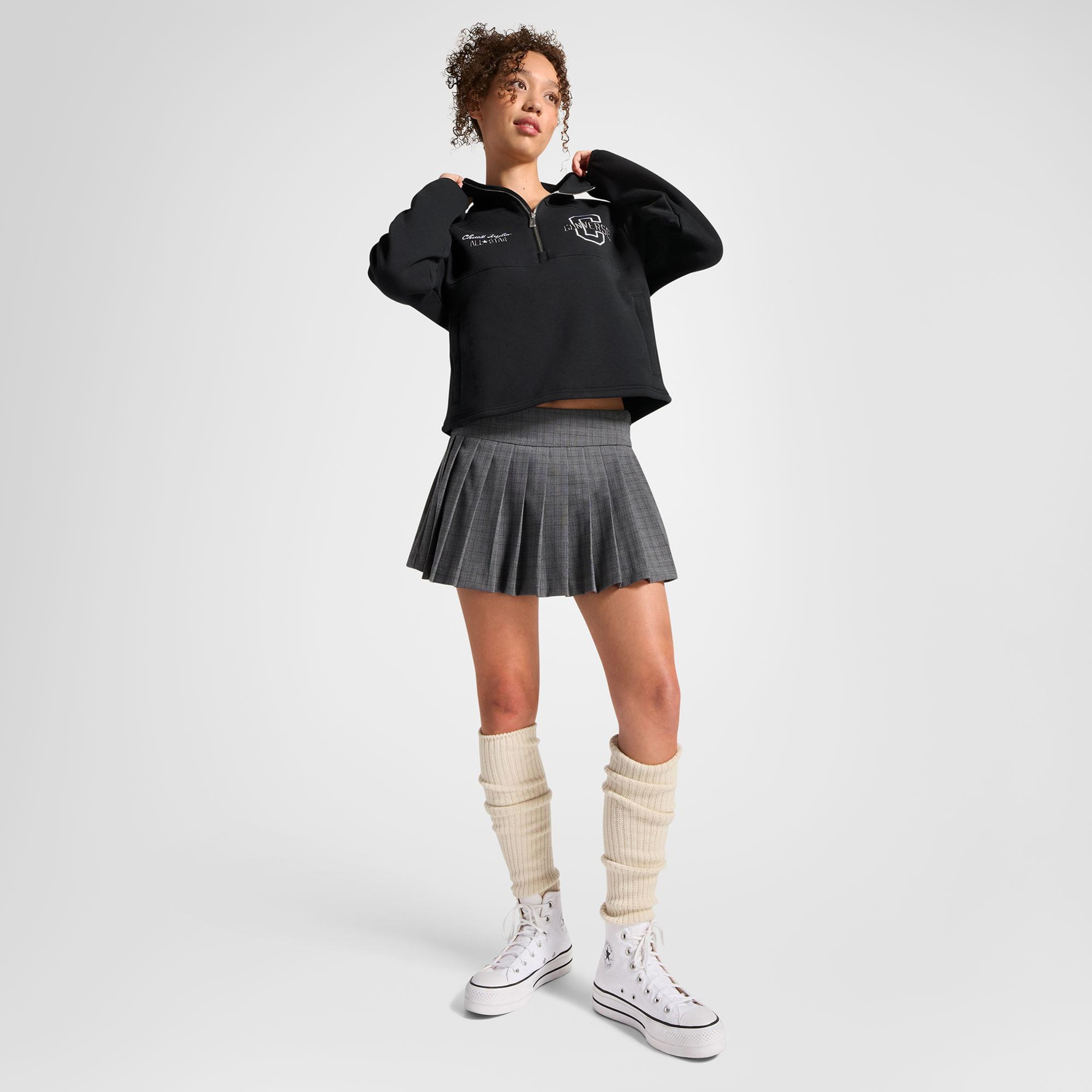 Converse Kadın Yarım Fermuarlı Siyah Sweatshirt