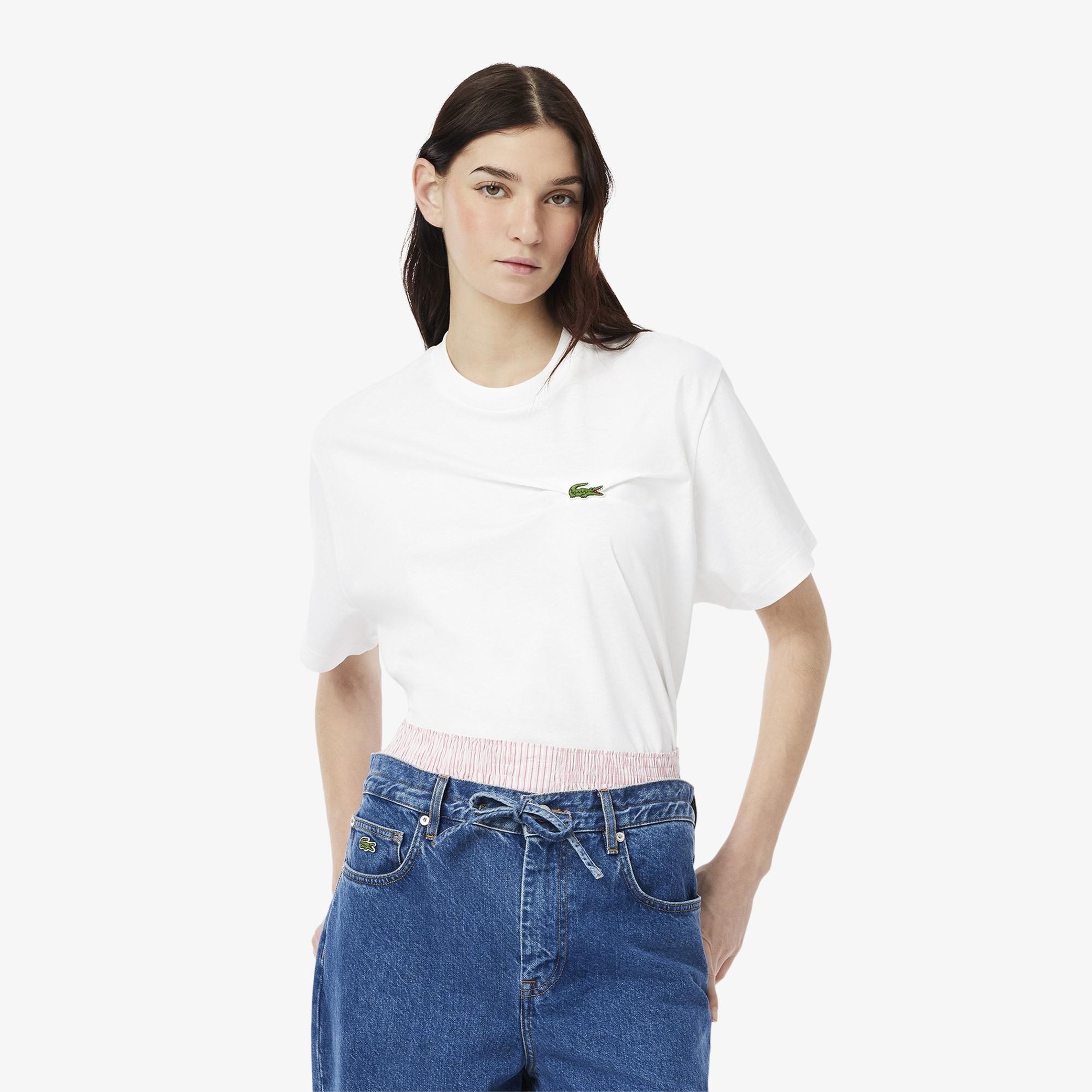 Lacoste Kadın Oversize Fit Bisiklet Yaka Beyaz T-Shirt