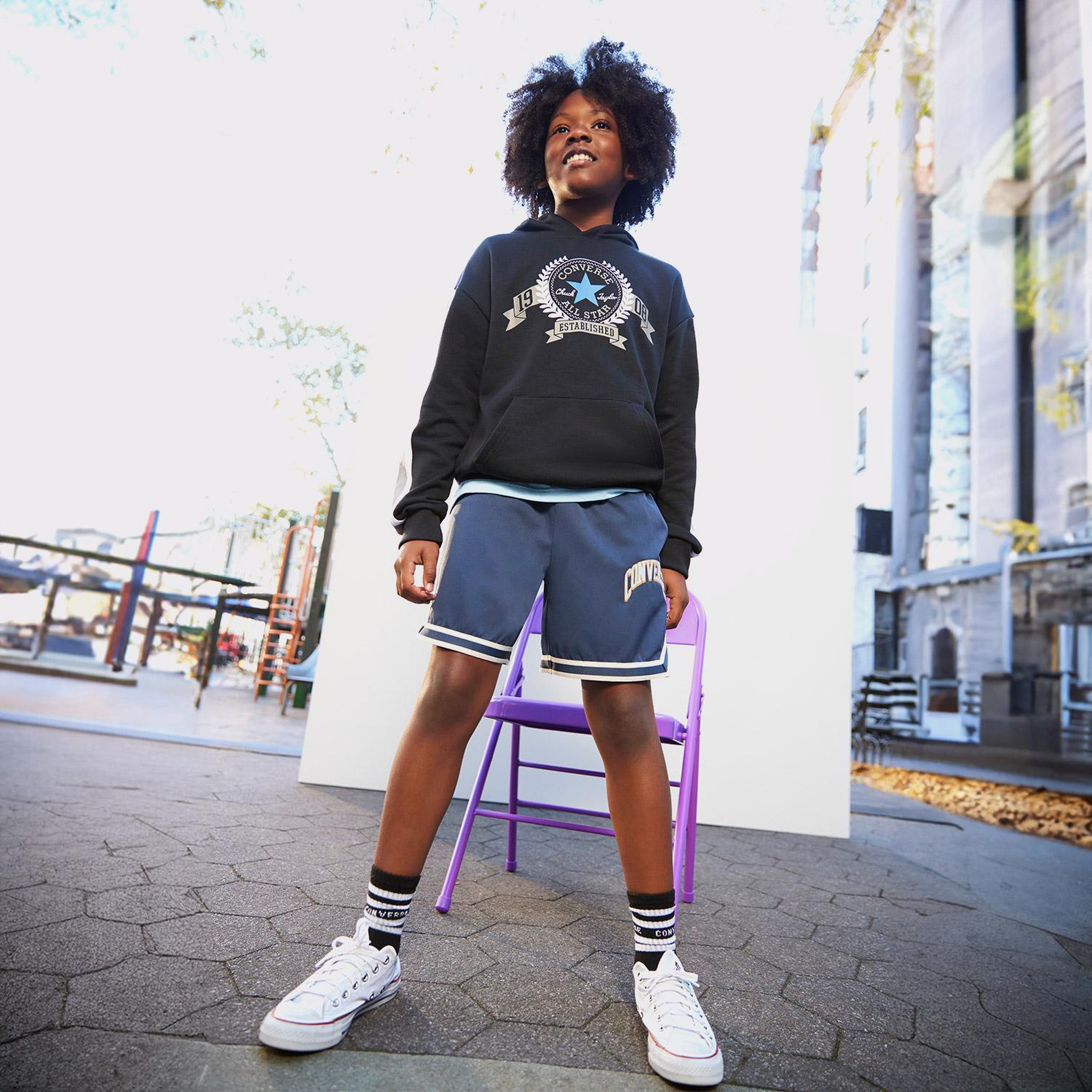 Converse Rec Club Ft Stripe Pullover Çocuk Siyah Hoodie