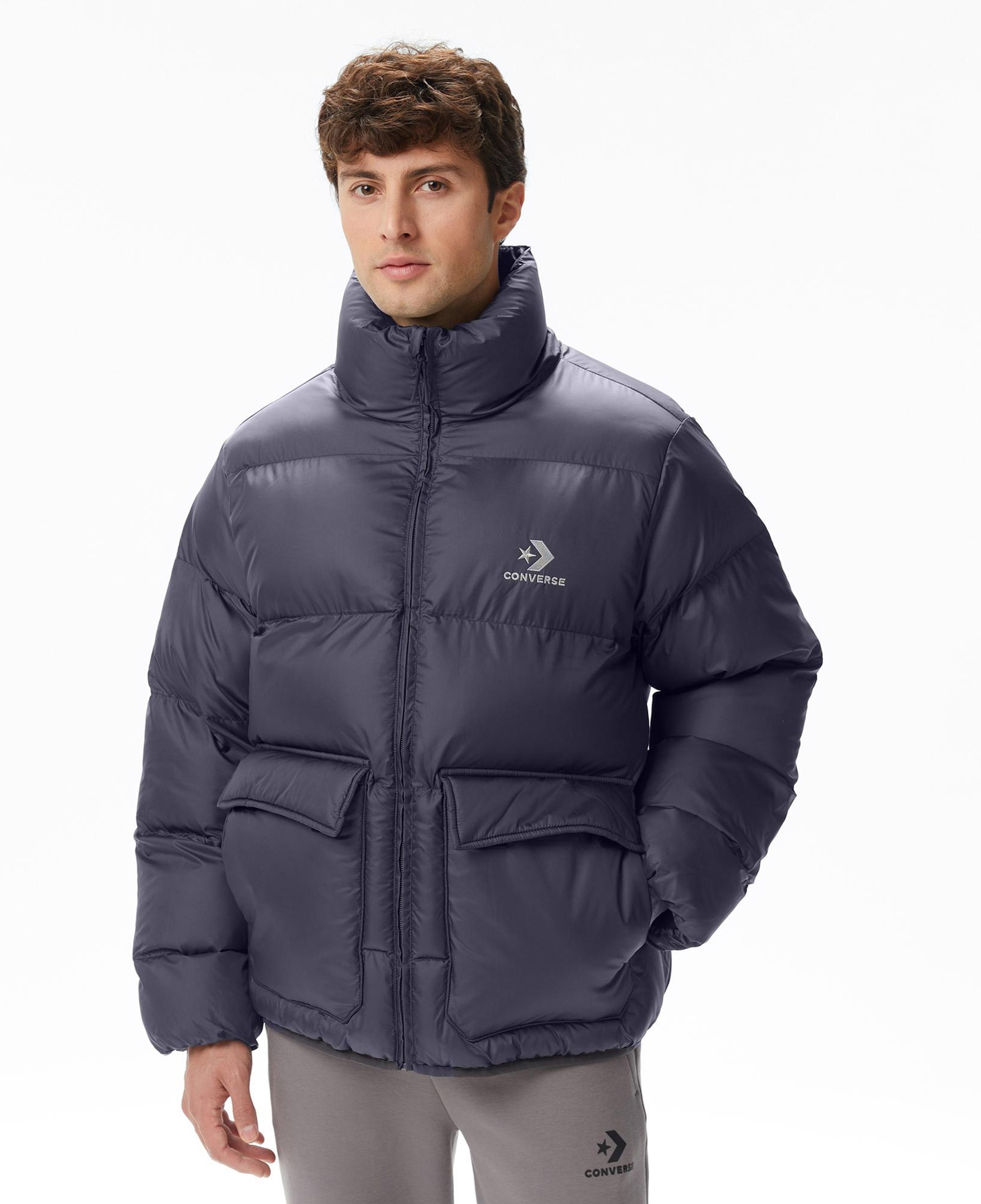 Converse Erkek Dik Yaka Gri Şişme Mont