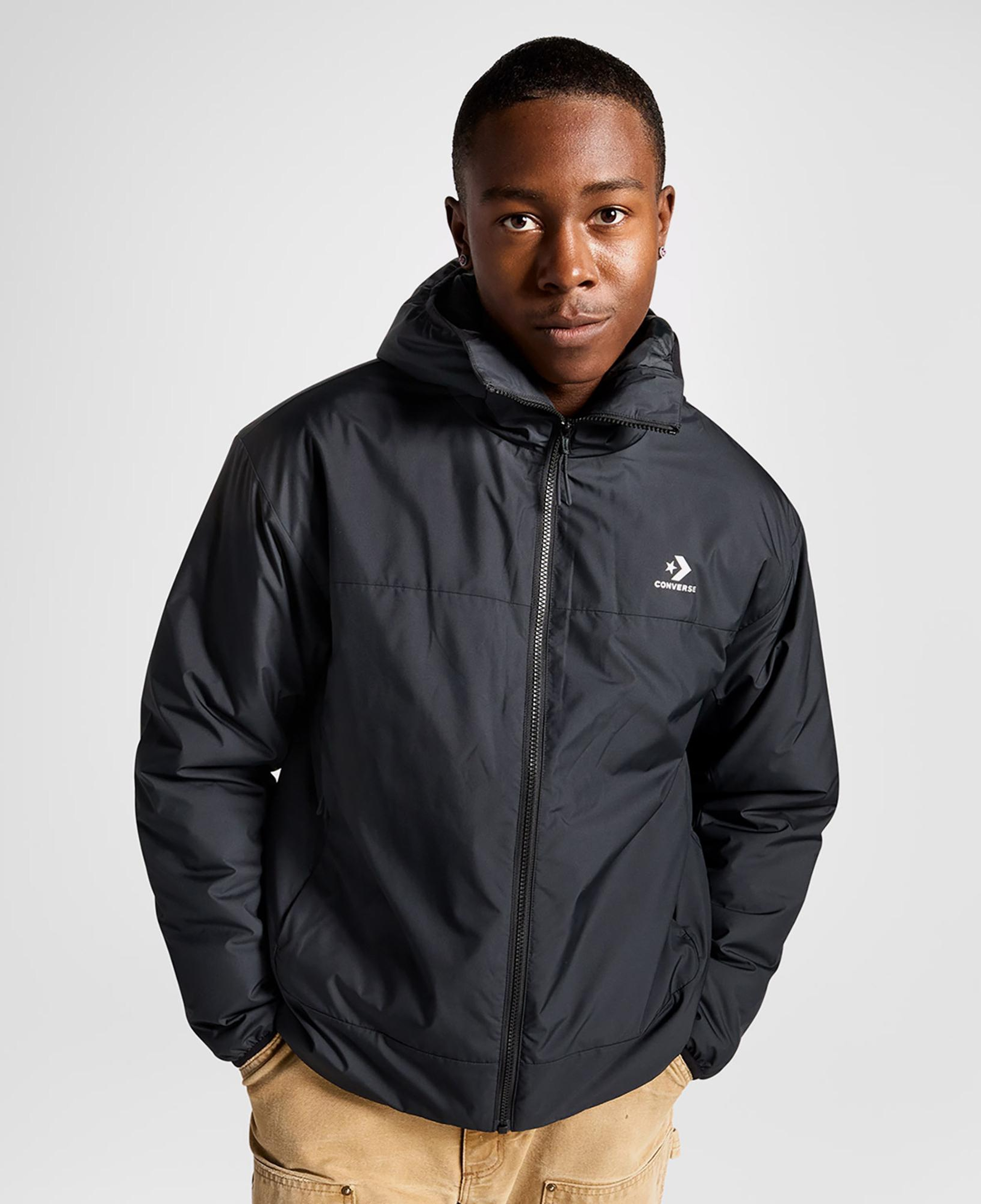 Converse Erkek Kapüşonlu Renk Bloklu Siyah Mont
