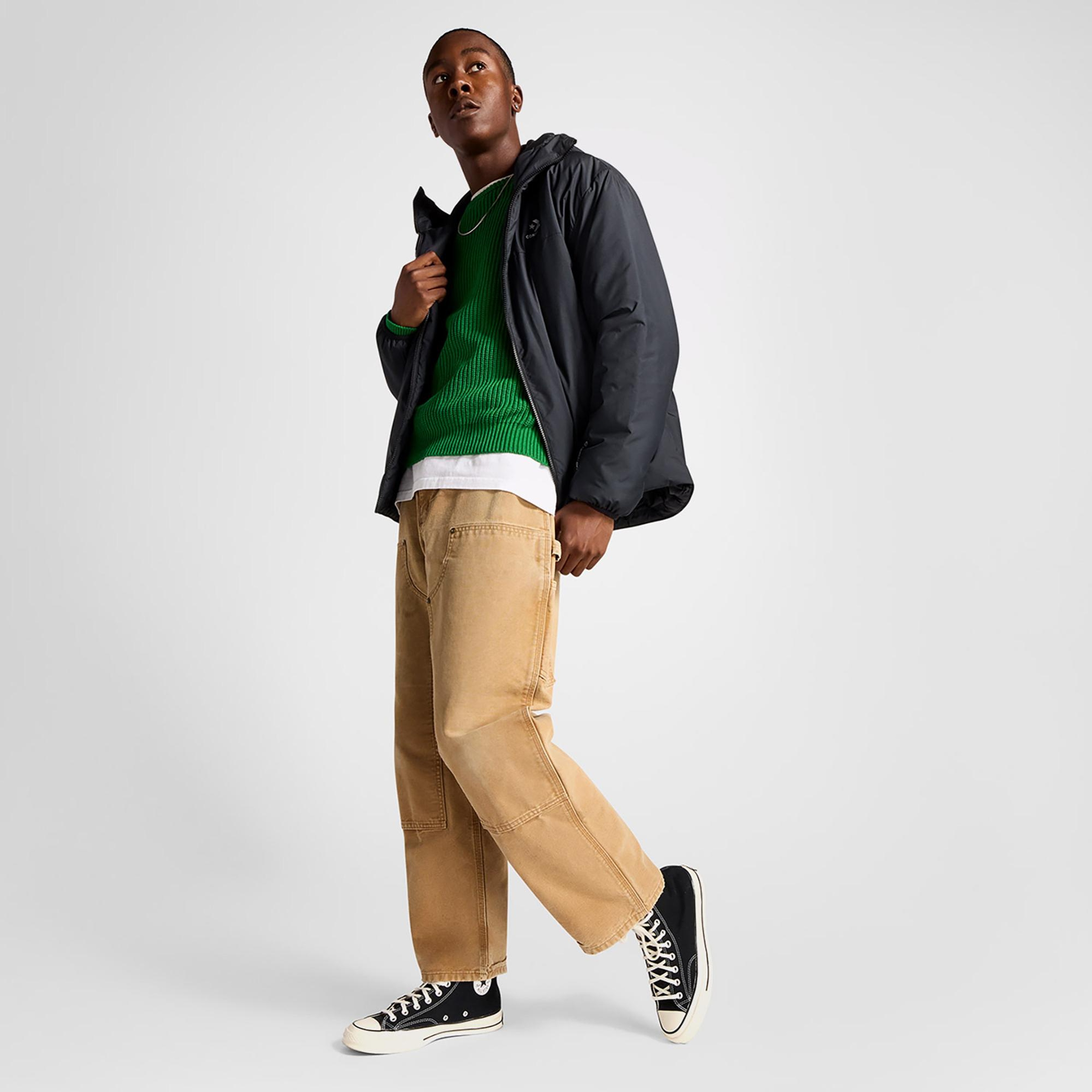 Converse Erkek Kapüşonlu Renk Bloklu Siyah Mont