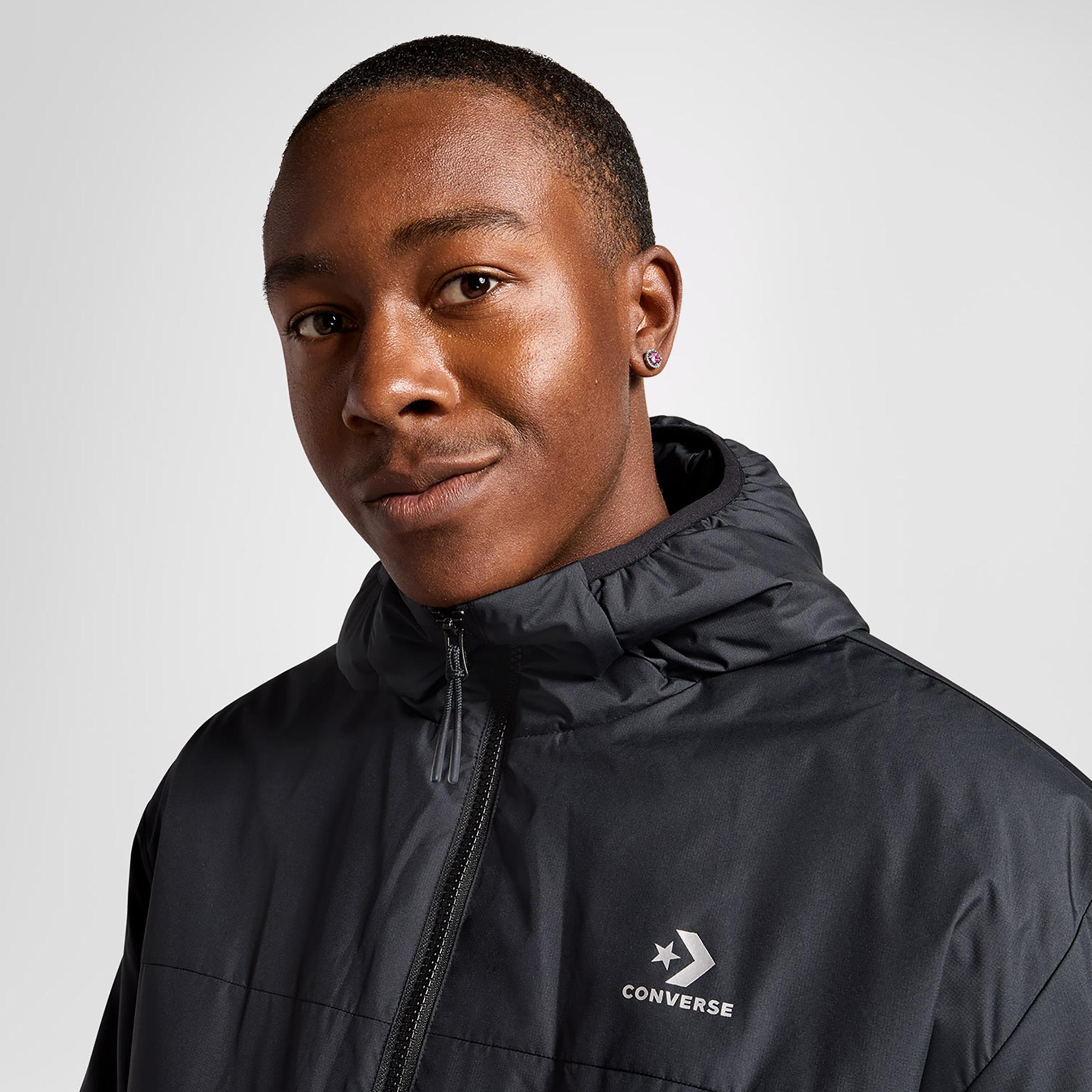 Converse Erkek Kapüşonlu Renk Bloklu Siyah Mont