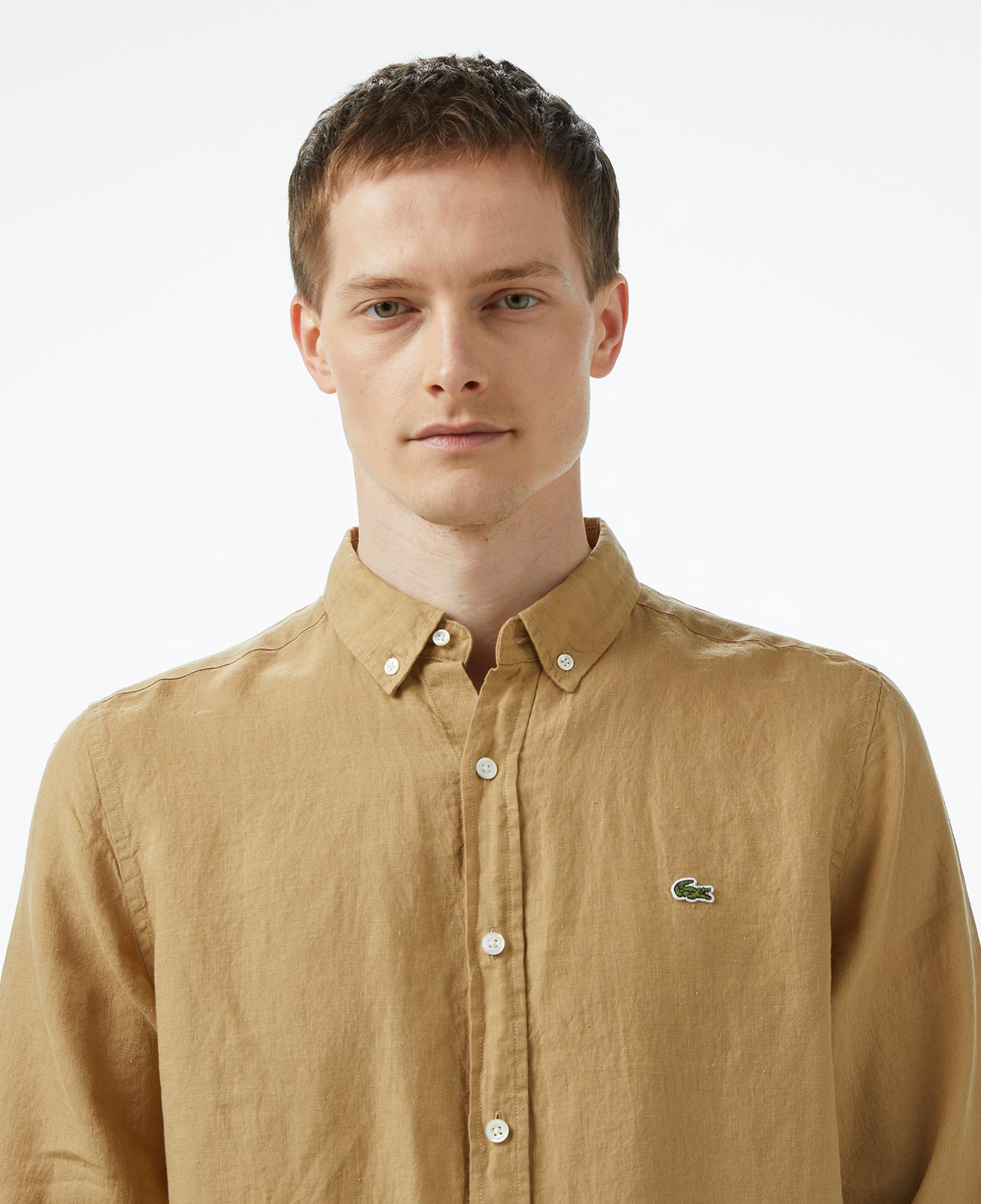 Lacoste Erkek Regular Fit Düğmeli Yaka Keten Bej Gömlek