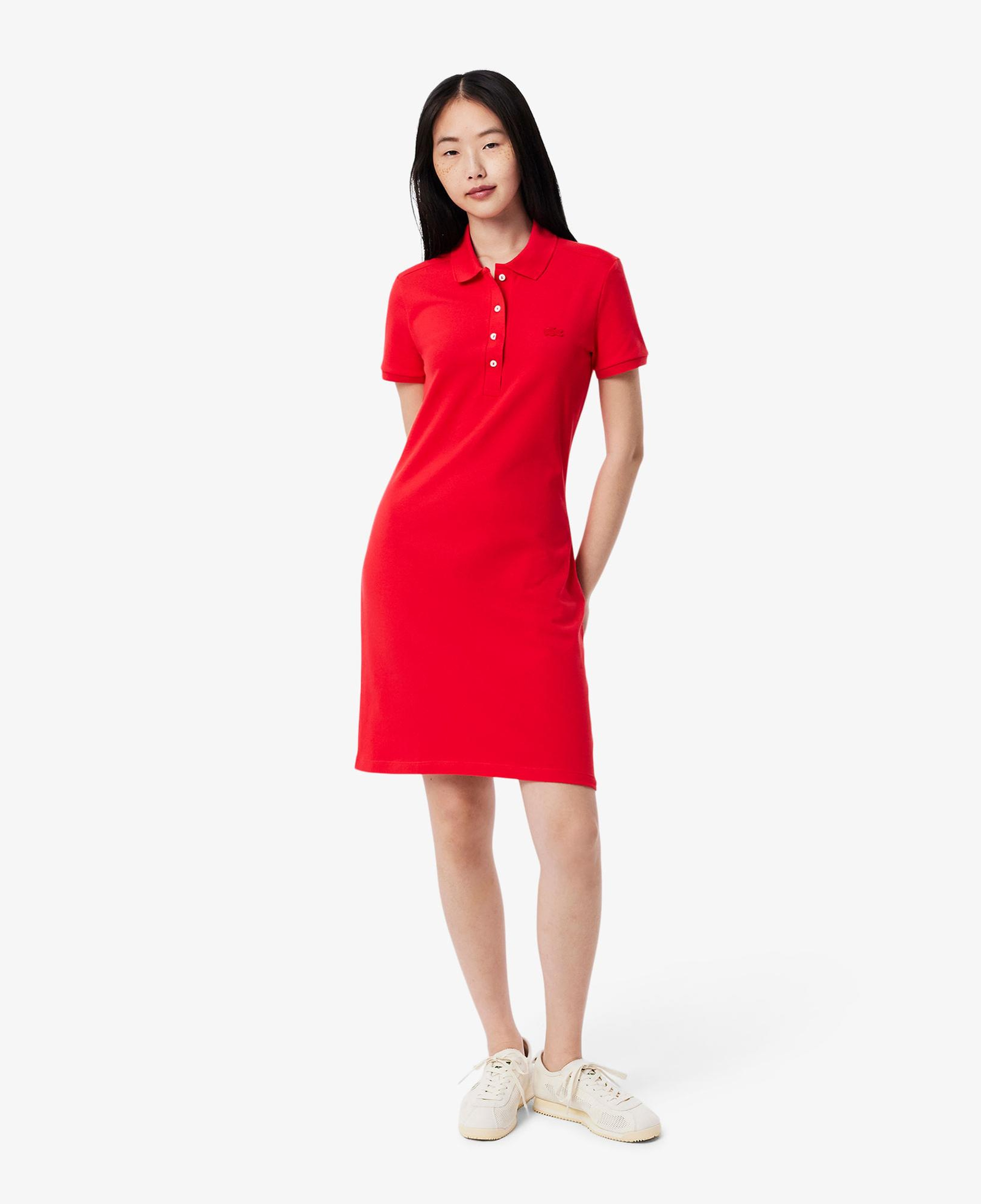 Lacoste Kadın Slim Fit Kısa Kollu Polo Yaka Kırmızı Elbise