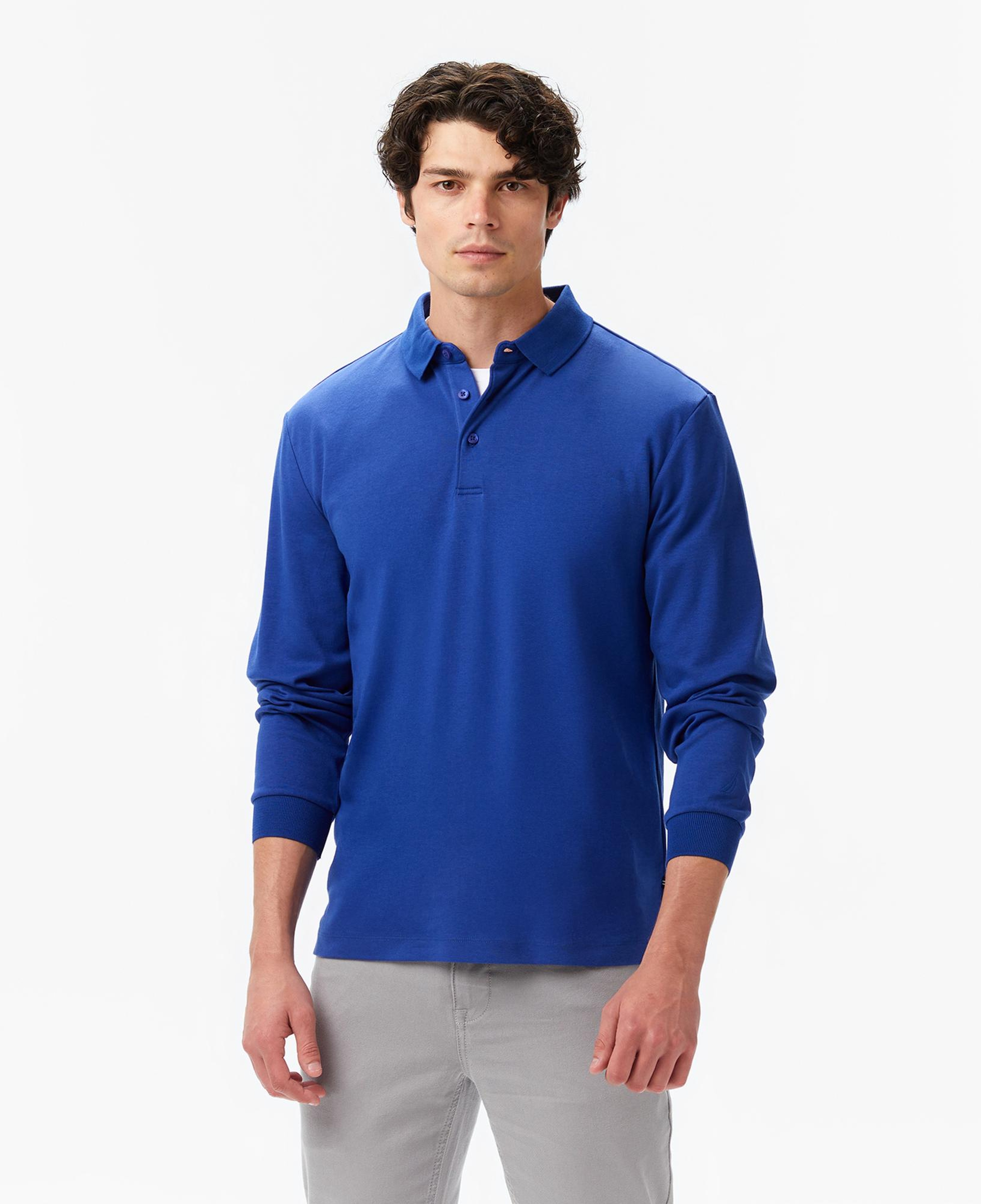 Nautica Erkek Mavi Classic Fit Uzun Kollu Polo Yaka T-Shirt