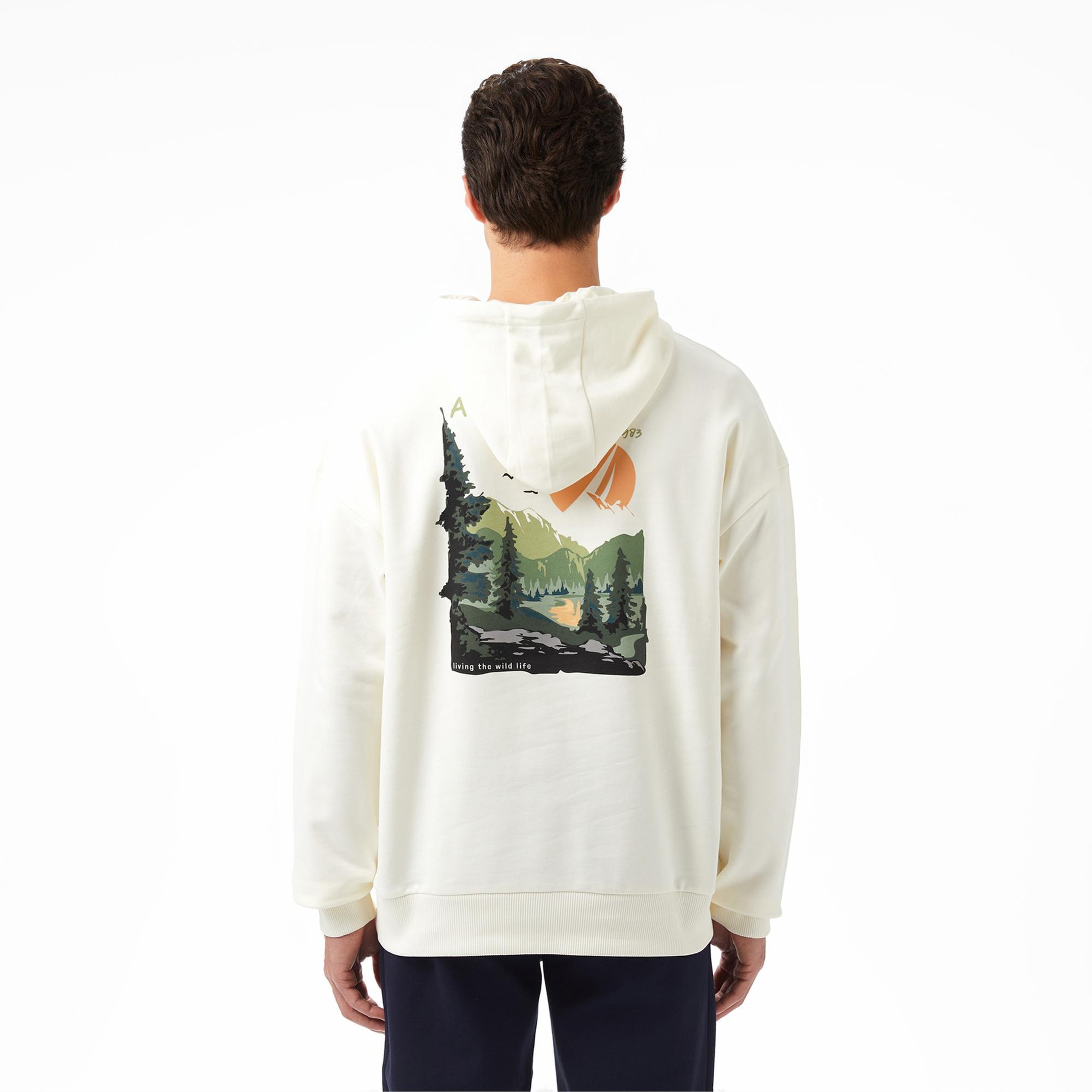 Nautica Erkek Krem Rengi Oversize Kapüşonlu Sweatshirt
