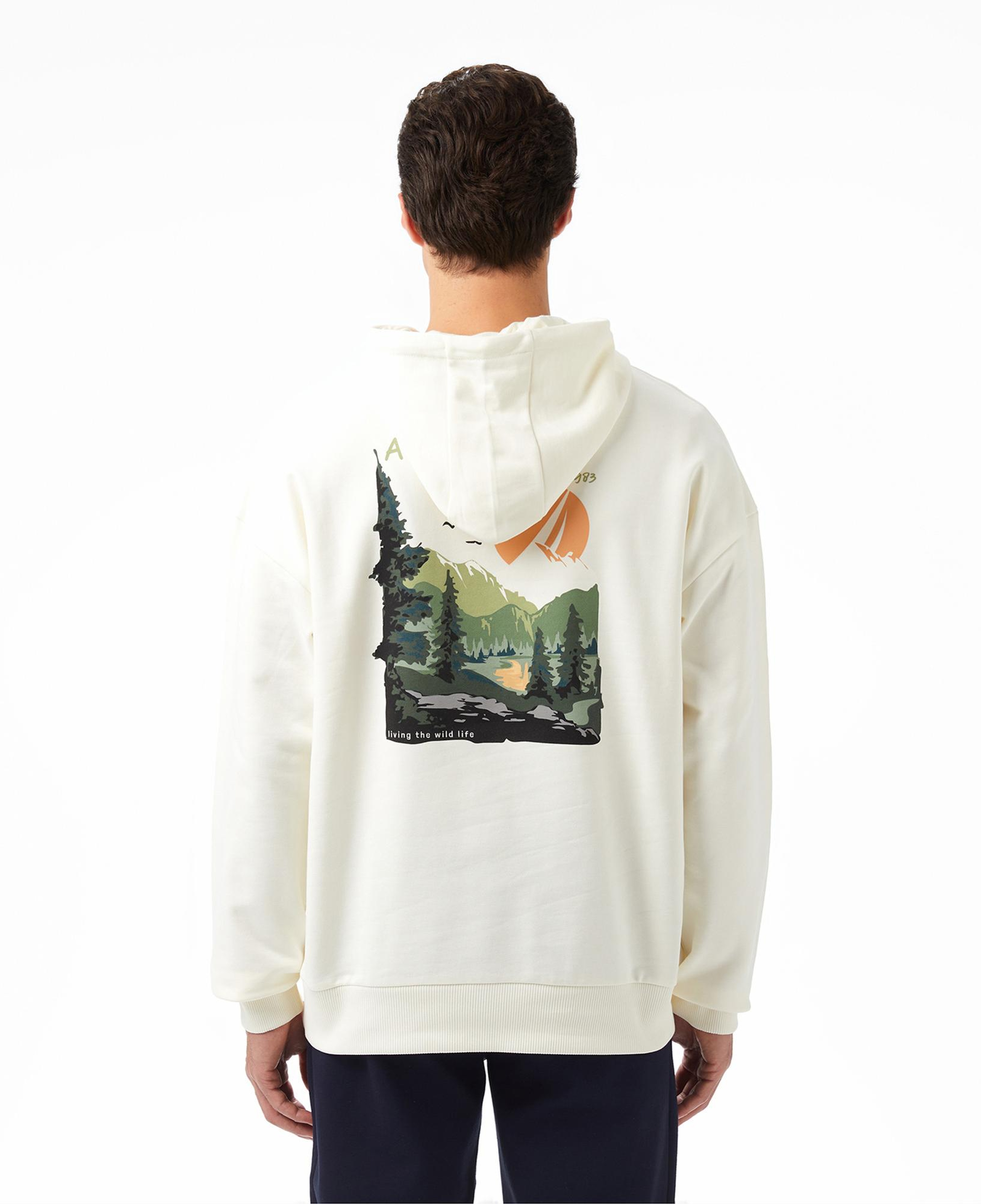 Nautica Erkek Krem Rengi Oversize Kapüşonlu Sweatshirt
