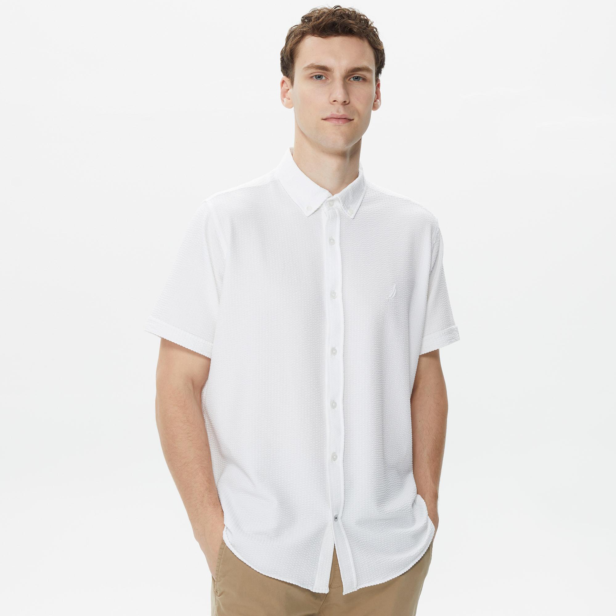 Nautica Erkek Beyaz Classic Fit Kısa Kollu Gömlek