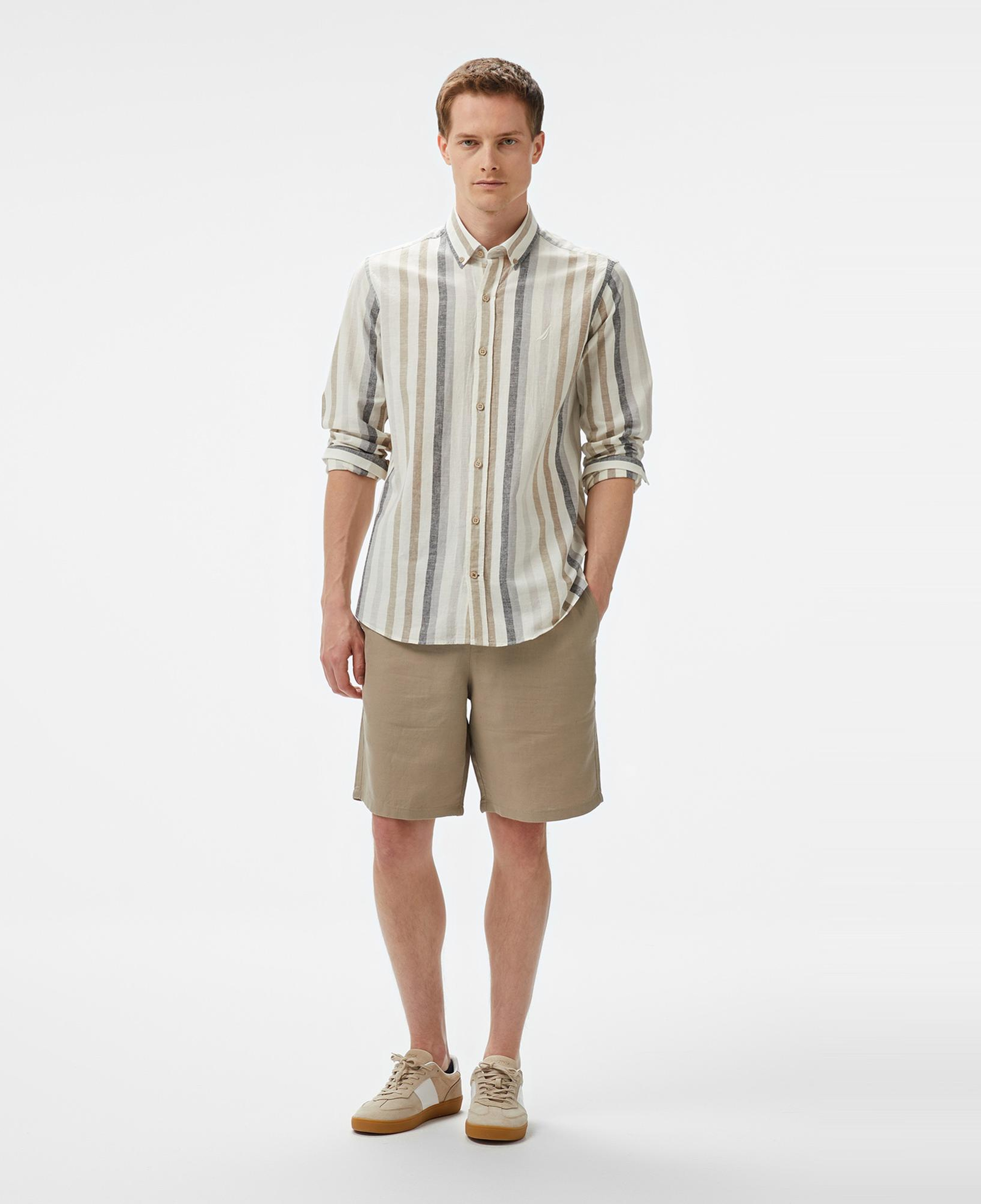 Nautica Erkek Kahverengi Classic Fit Çizgili Gömlek