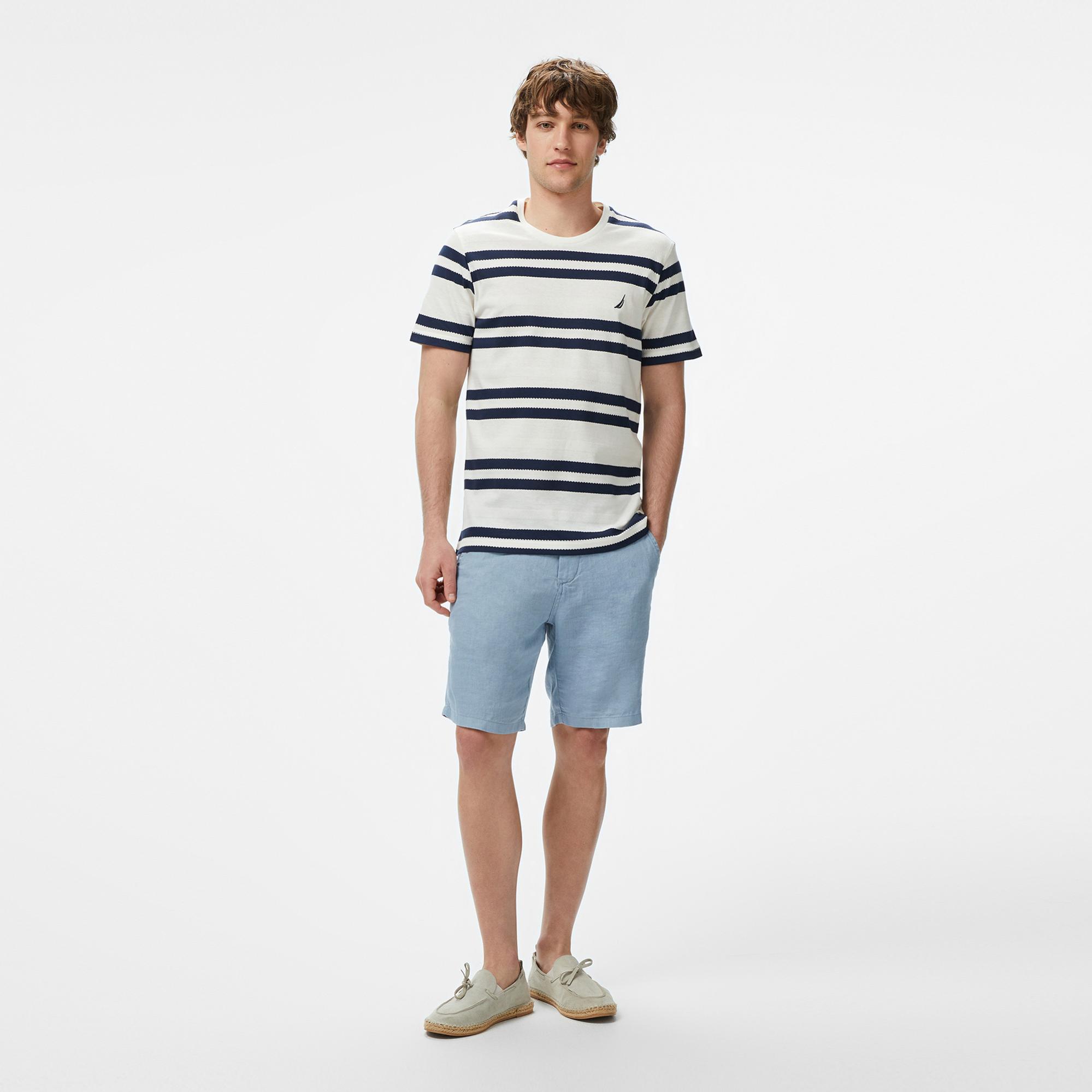 Nautica Erkek Krem Rengi Regular Fit Çizgili T-Shirt