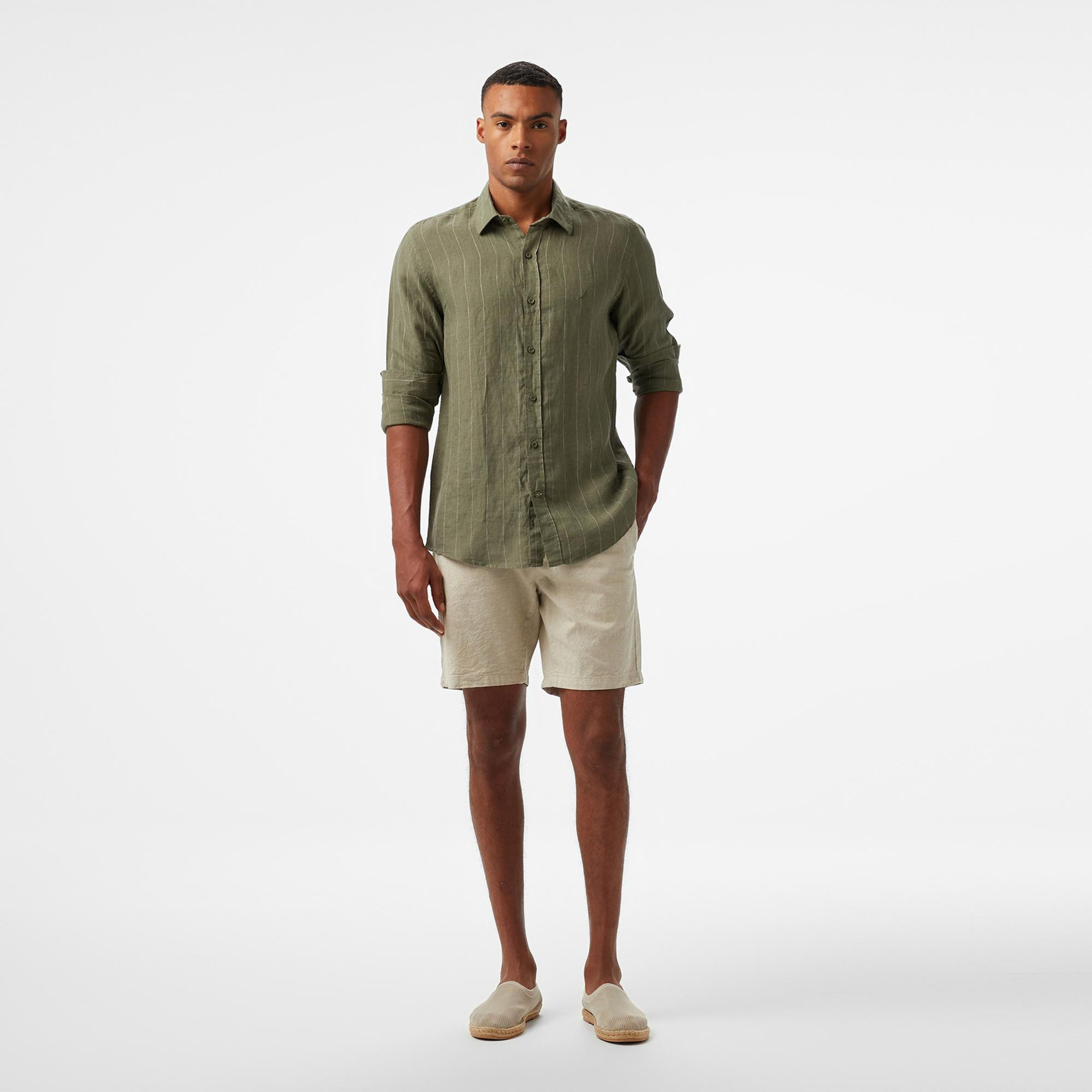 Nautica Erkek Yeşil Classic Fit Çizgili Gömlek