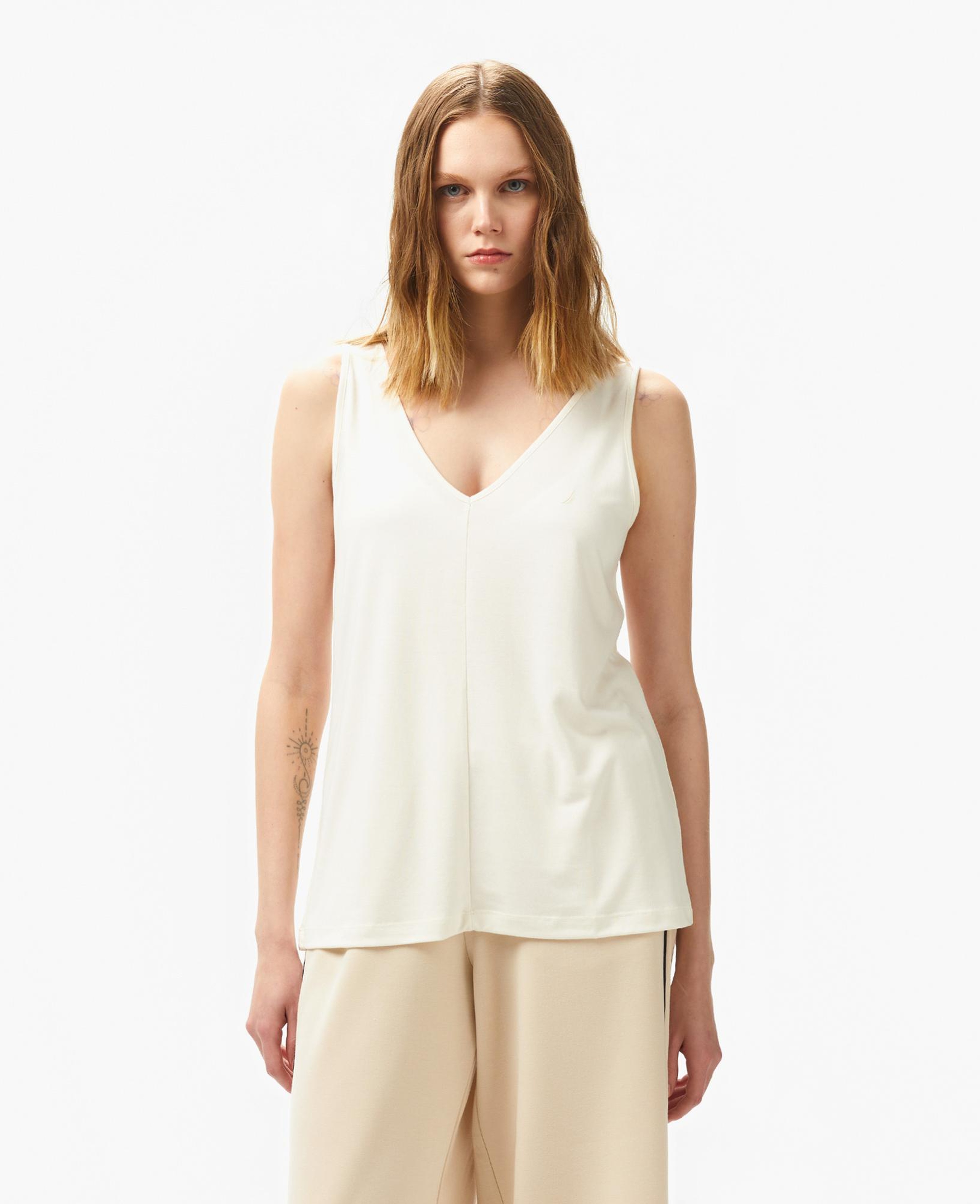 Nautica Kadın Krem Rengi Relaxed Fit T-Shirt