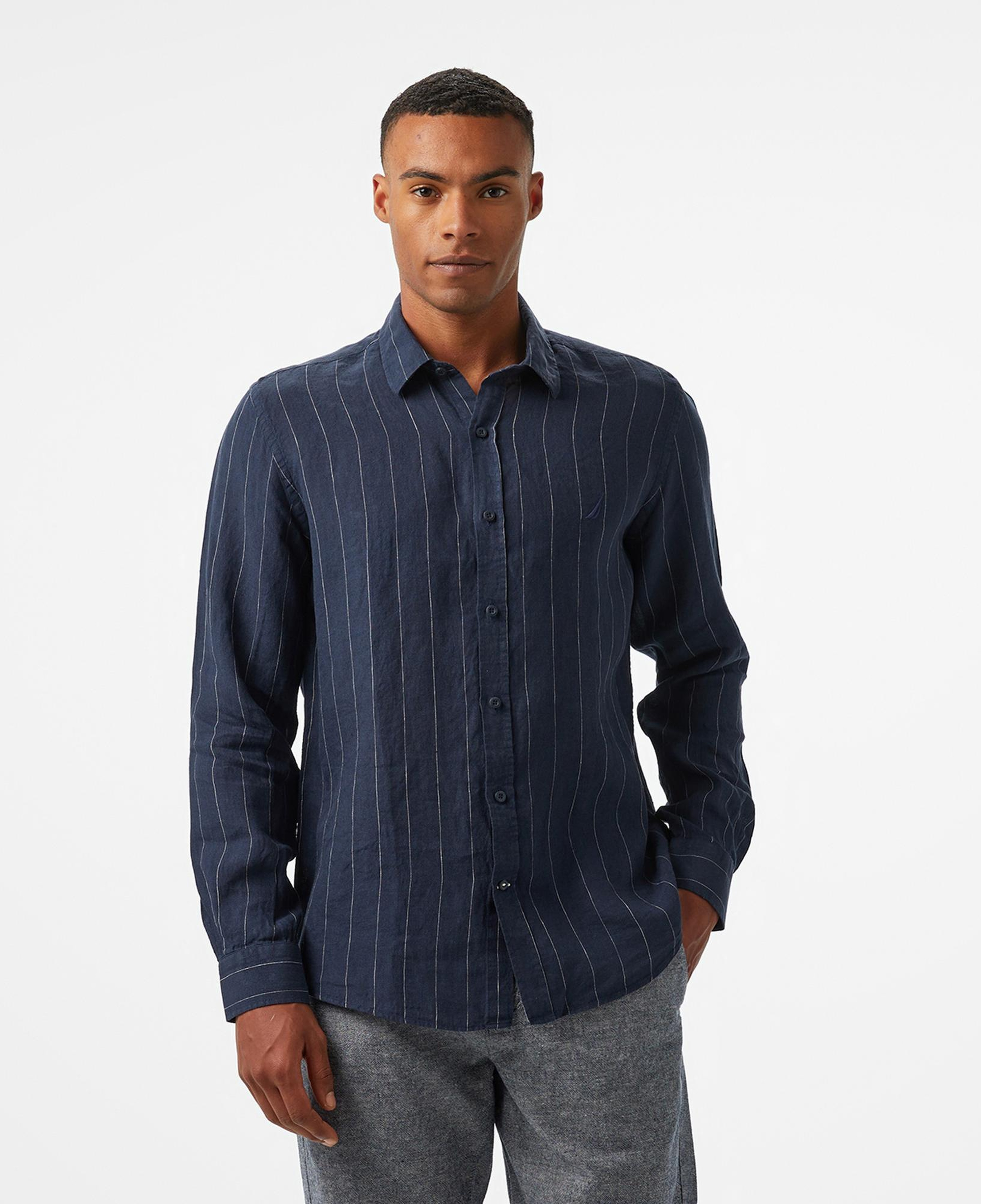 Nautica Erkek Lacivert Classic Fit Çizgili Gömlek