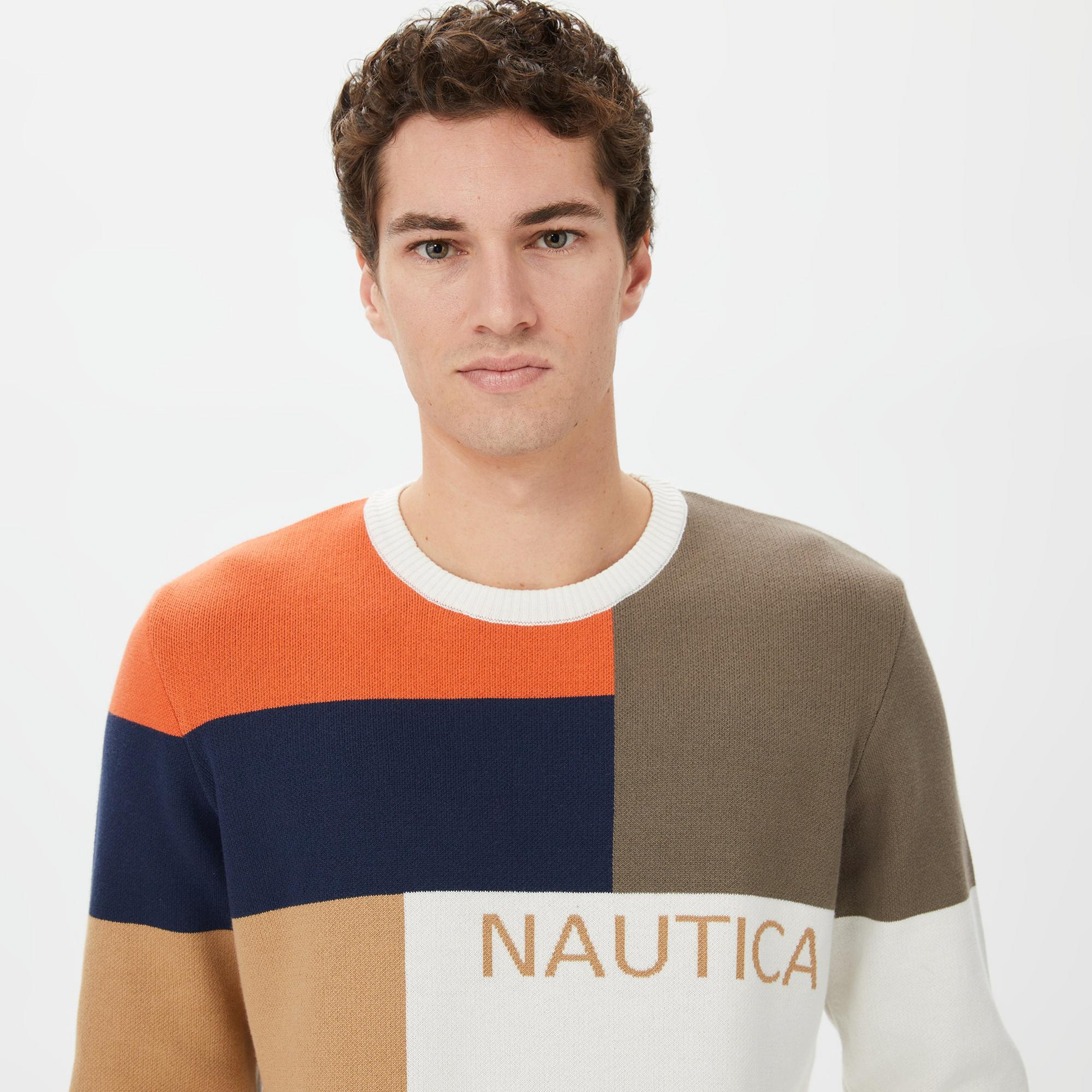 Nautica Erkek Beyaz Standart Fit Renk Bloklu Triko