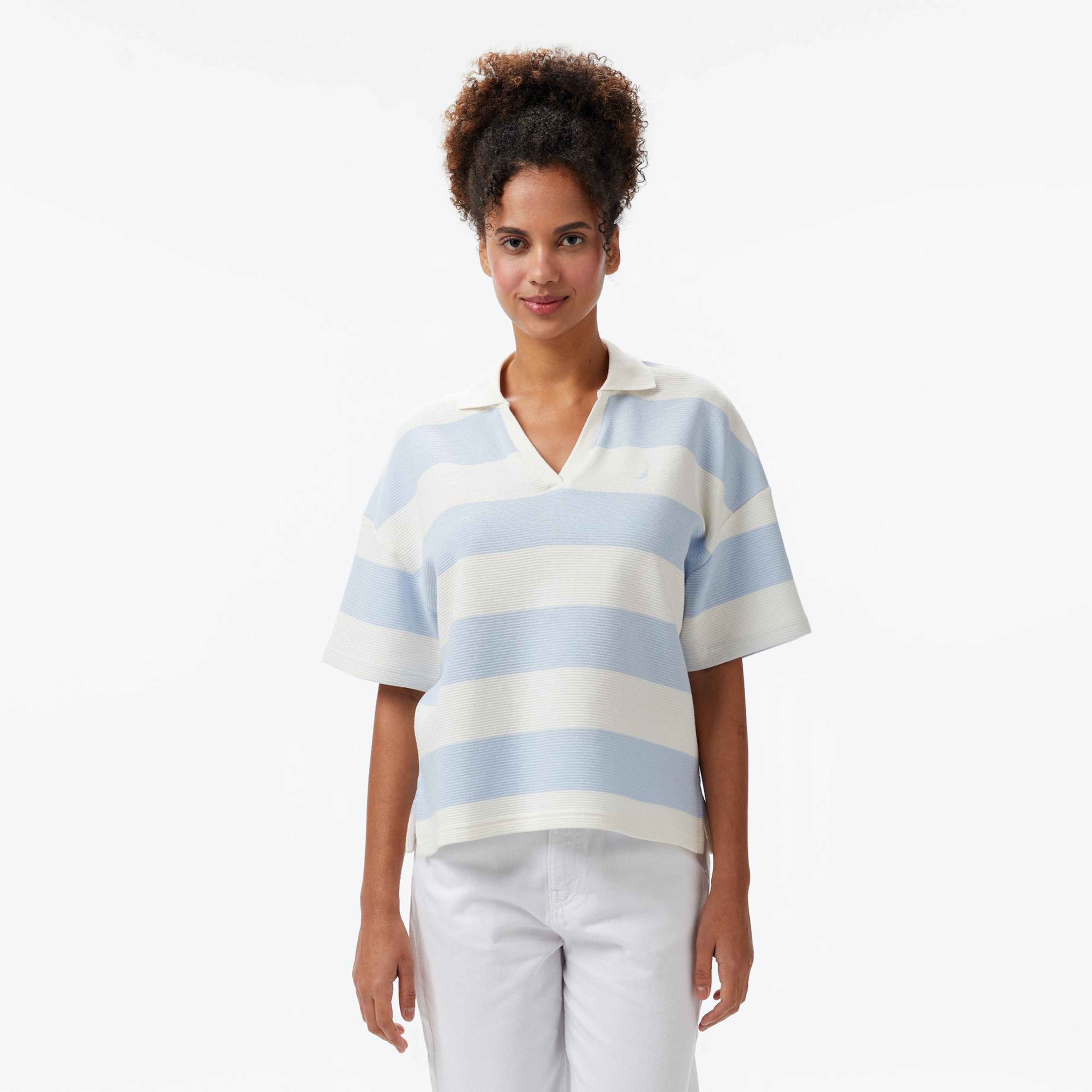 Nautica Kadın Mavi Regular Fit Çizgili Polo Yaka T-Shirt