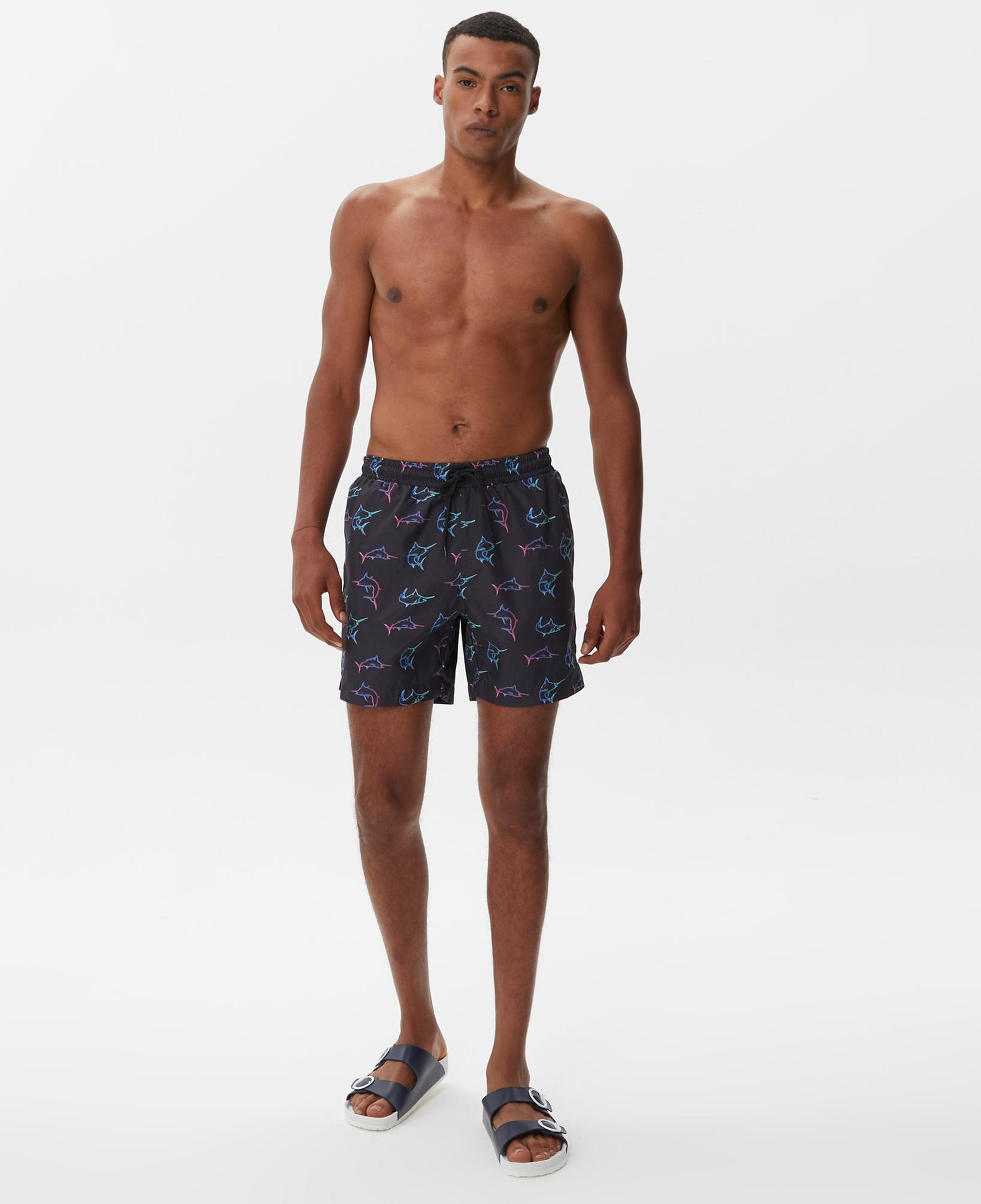 Nautica Erkek Siyah Baskılı Deniz Şortu