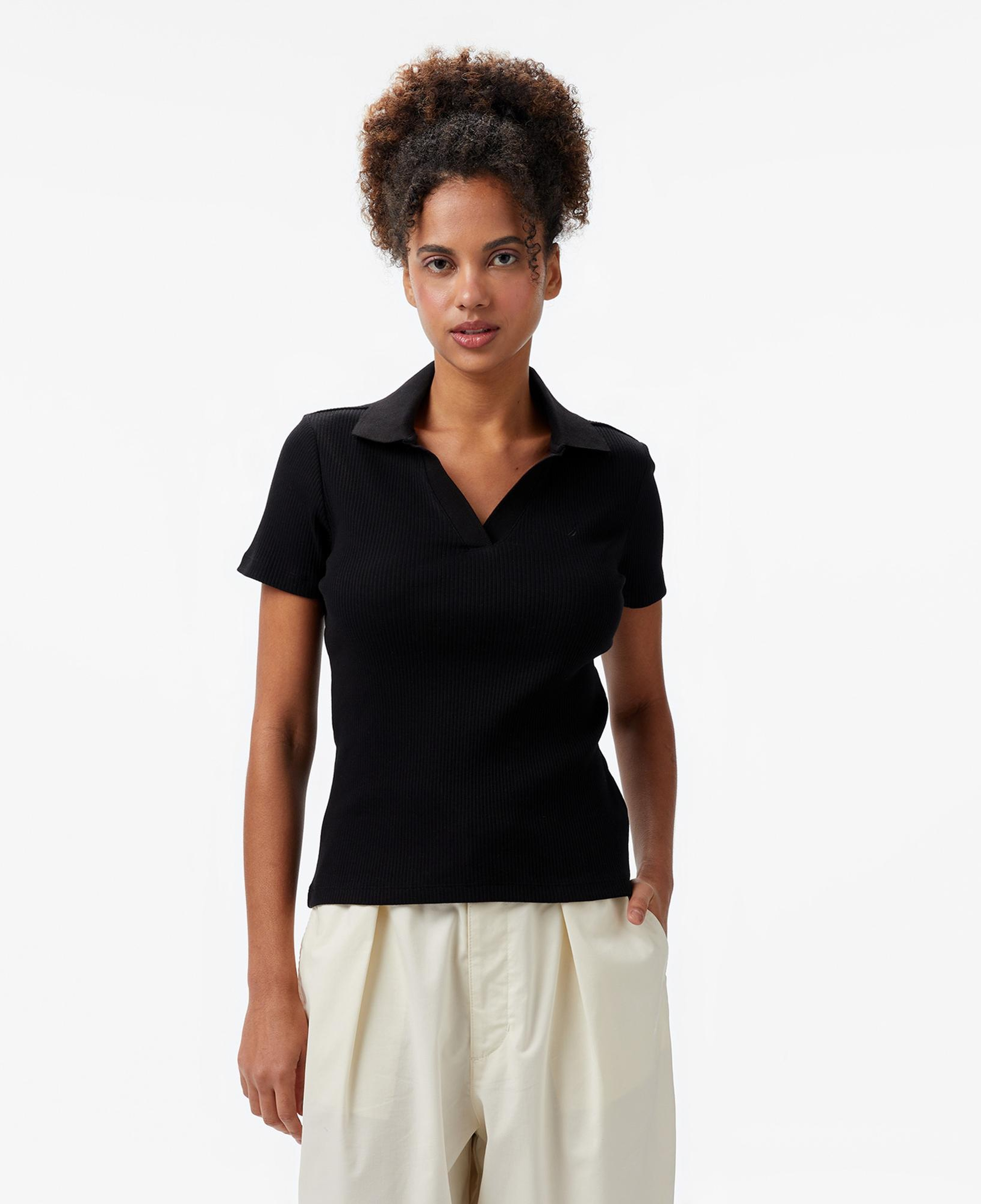 Nautica Kadın Siyah Slim Fit Polo Yaka T-Shirt