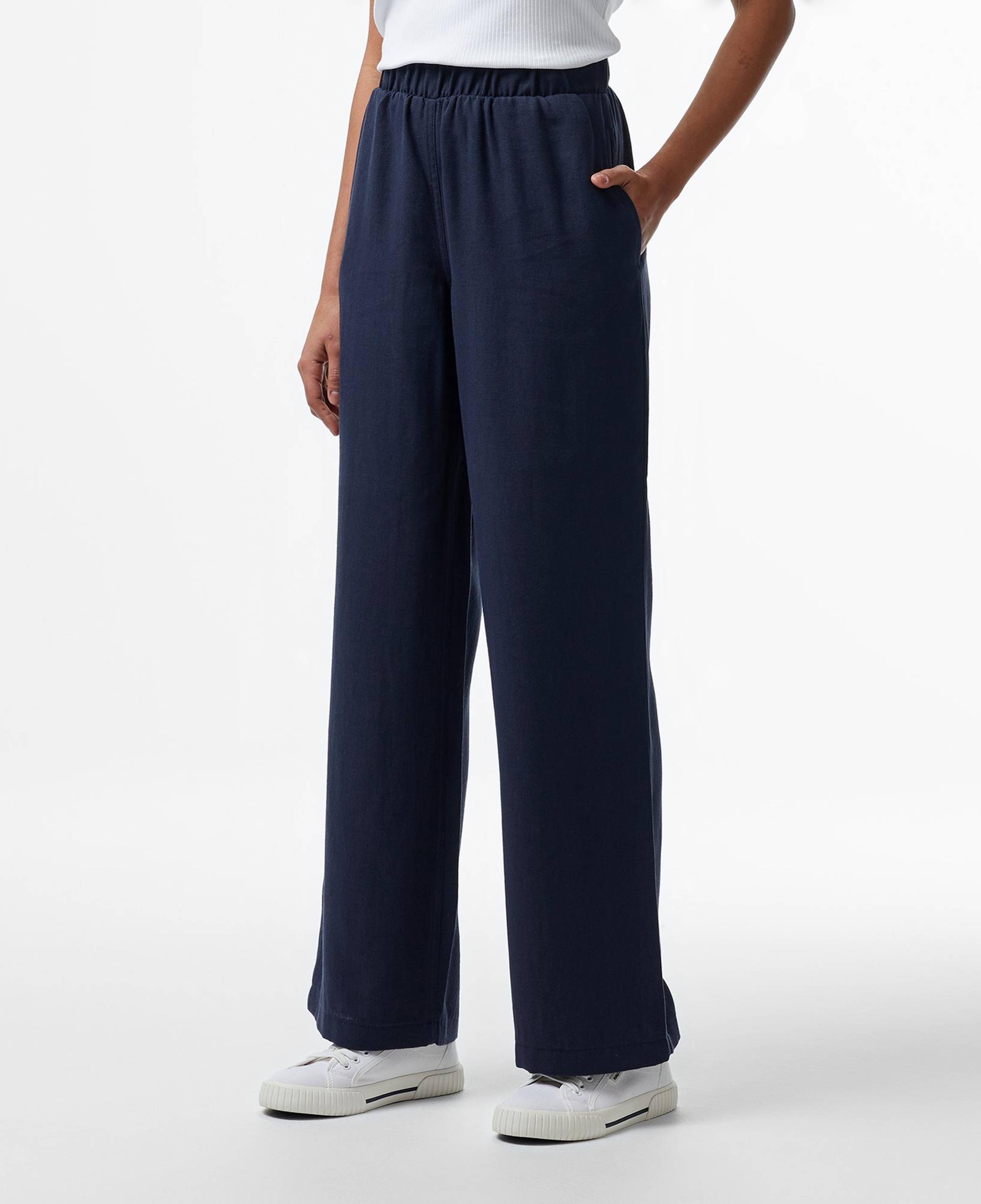 Nautica Kadın Lacivert Regular Fit Keten Karışımlı Pantolon