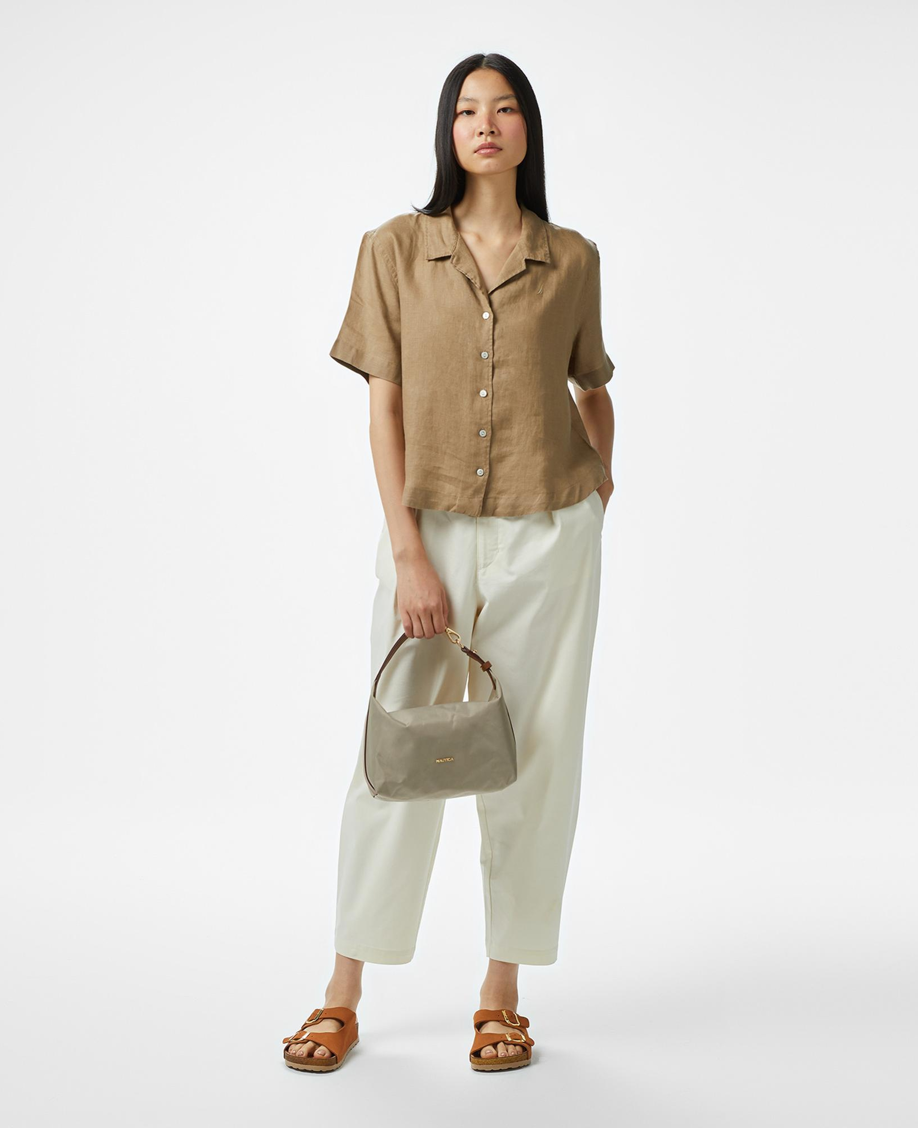 Nautica Kadın Kahverengi Regular Fit Keten Gömlek