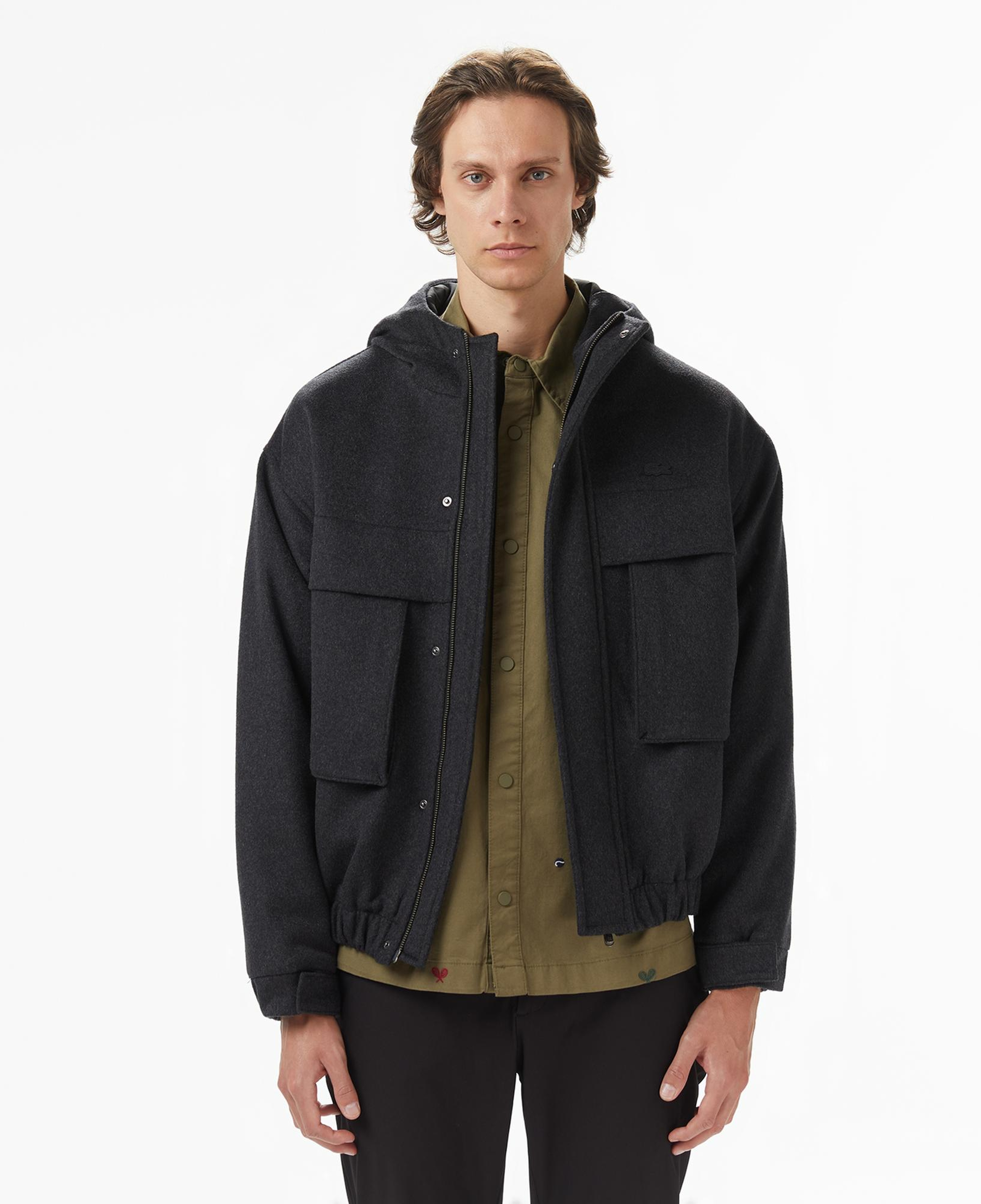 Lacoste Erkek Kapüşonlu Koyu Gri Mont