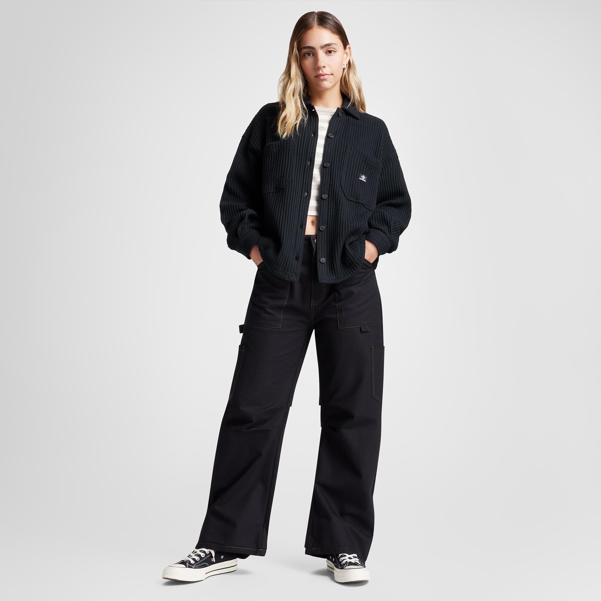 Converse Kadın Oversize Fit Siyah Gömlek