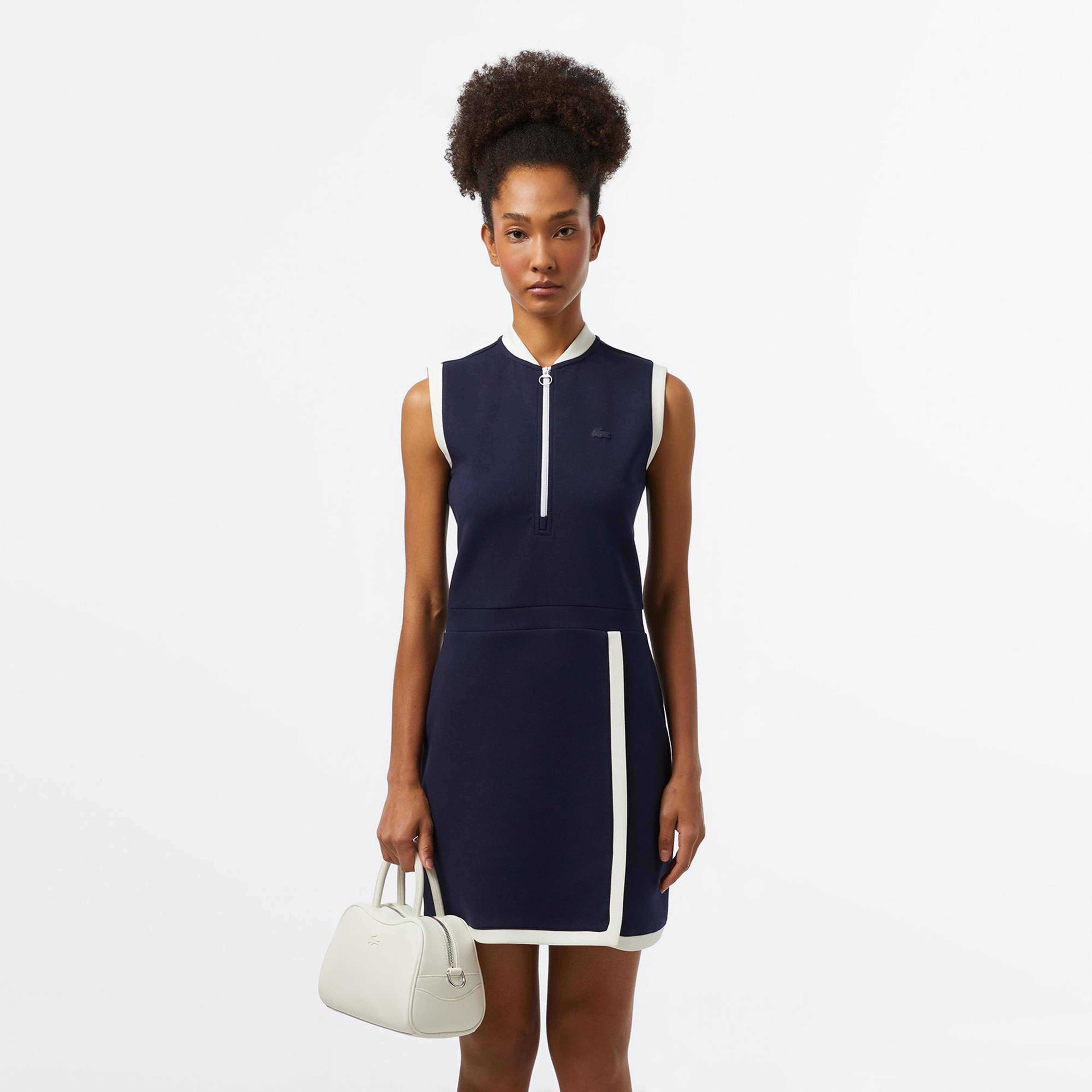 Lacoste Kadın Regular Fit Kolsuz Yarım Fermuarlı Renk Bloklu Lacivert Elbise