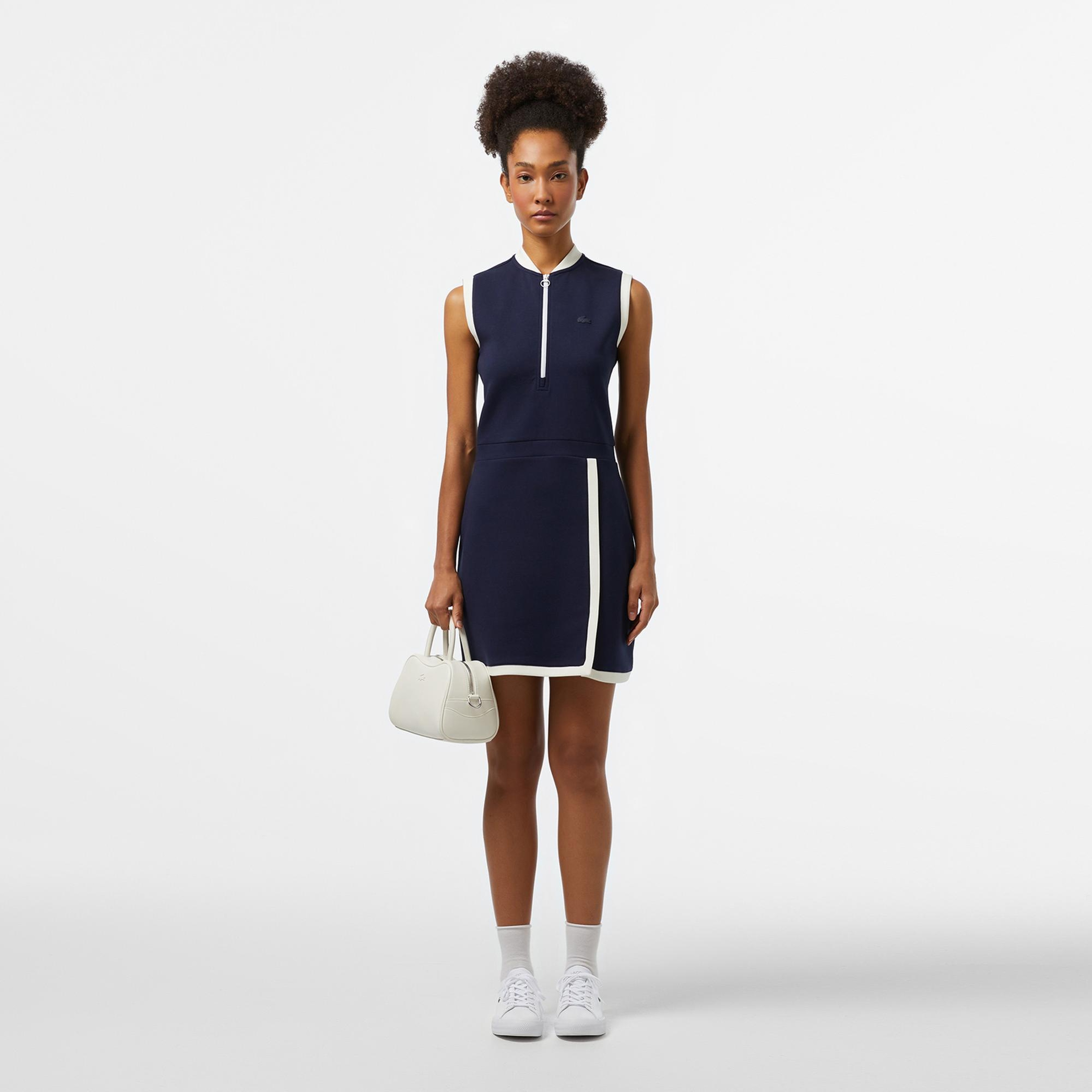 Lacoste Kadın Regular Fit Kolsuz Yarım Fermuarlı Renk Bloklu Lacivert Elbise