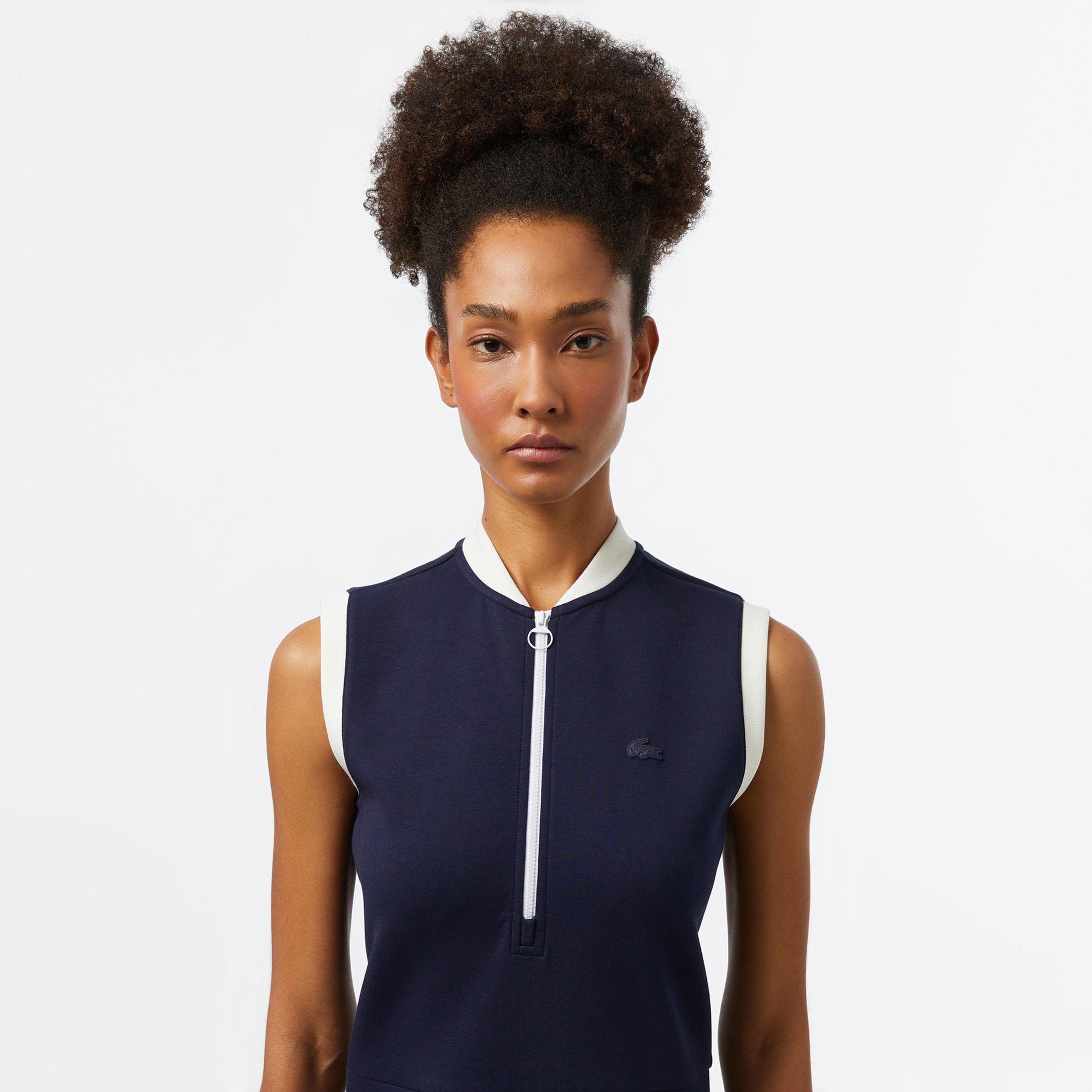 Lacoste Kadın Regular Fit Kolsuz Yarım Fermuarlı Renk Bloklu Lacivert Elbise