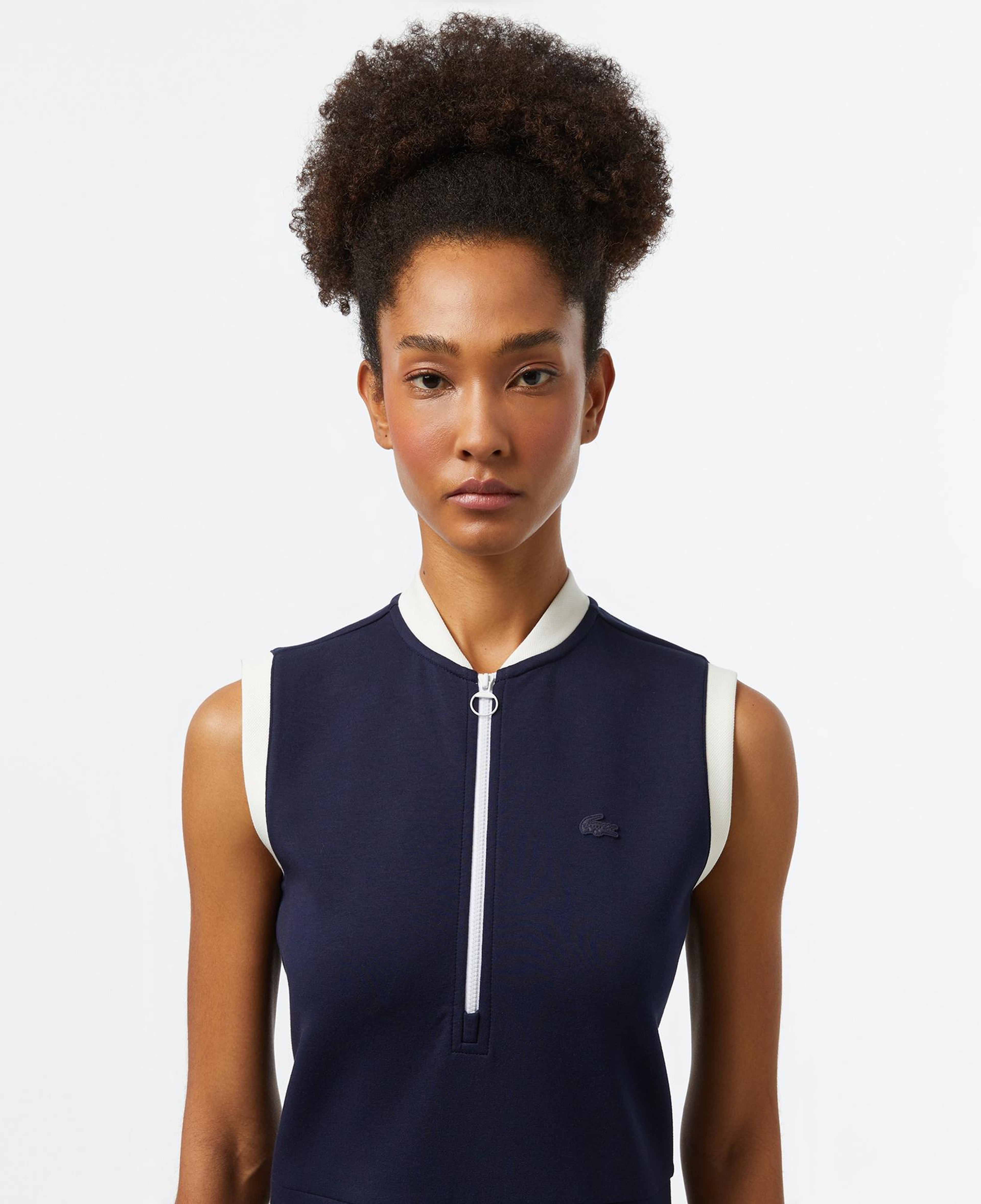 Lacoste Kadın Regular Fit Kolsuz Yarım Fermuarlı Renk Bloklu Lacivert Elbise