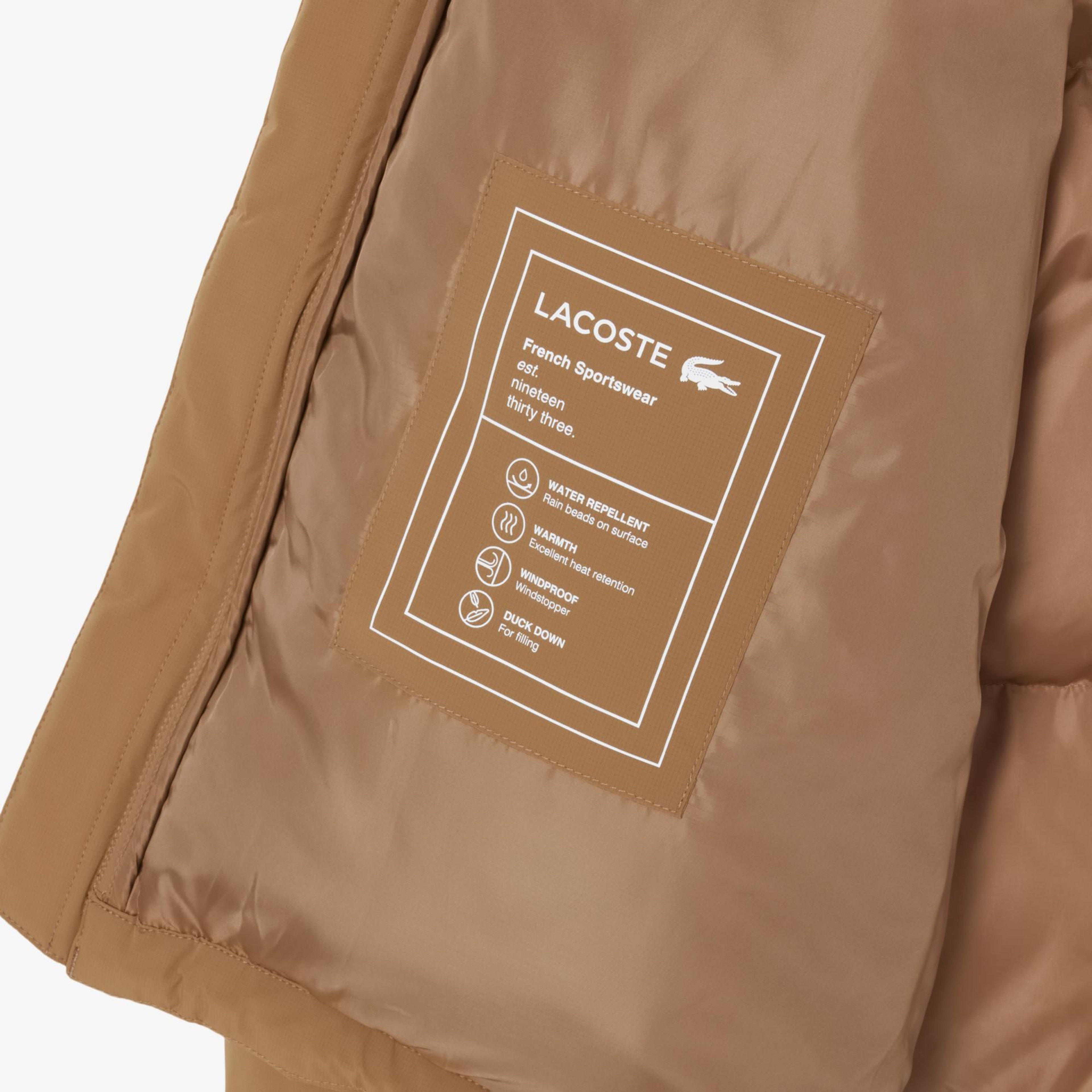 Lacoste Erkek Relaxed Fit Kapüşonlu Koyu Kahverengi Mont