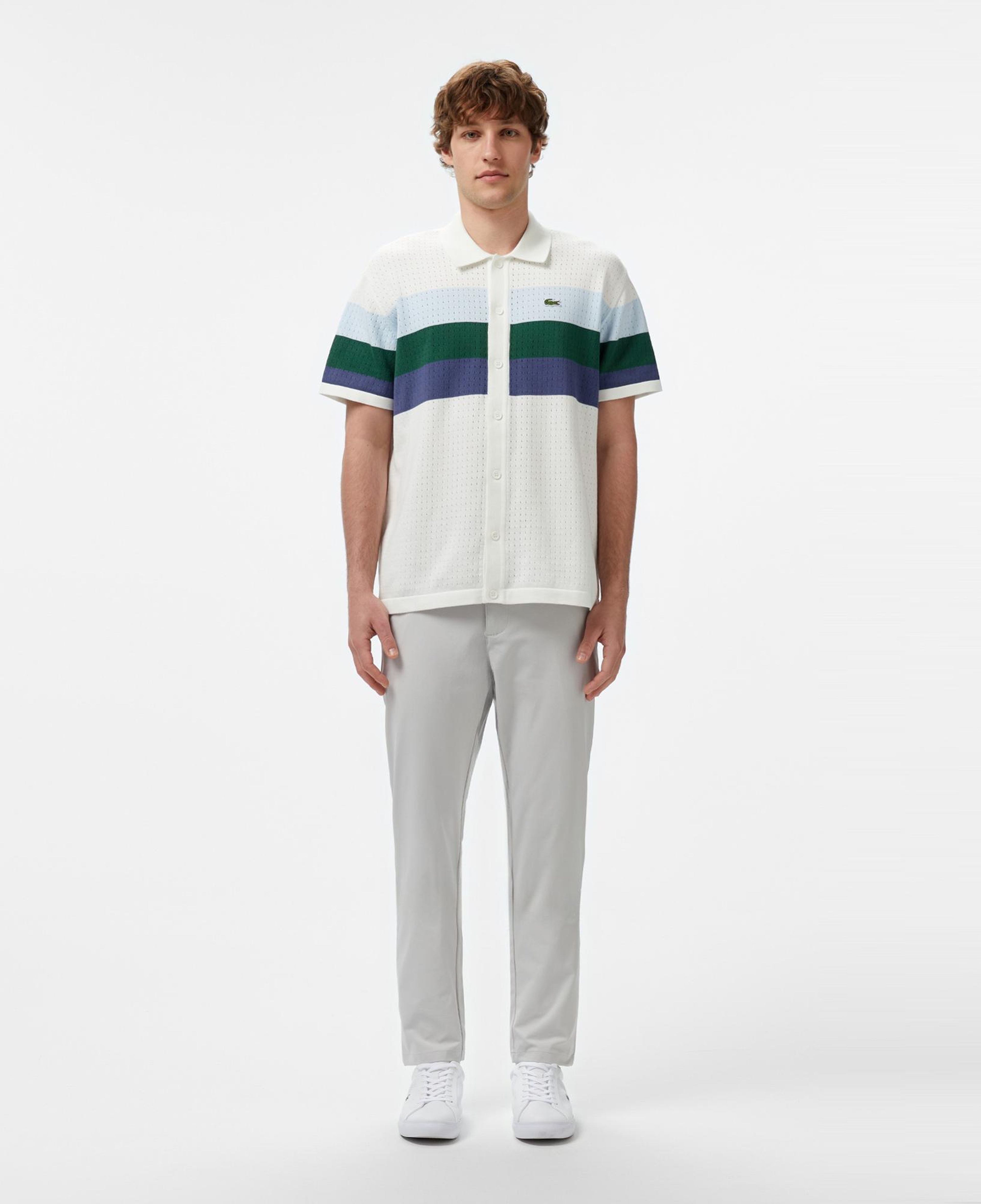 Lacoste Erkek Kısa Kollu Polo Yaka Çizgili Beyaz Triko