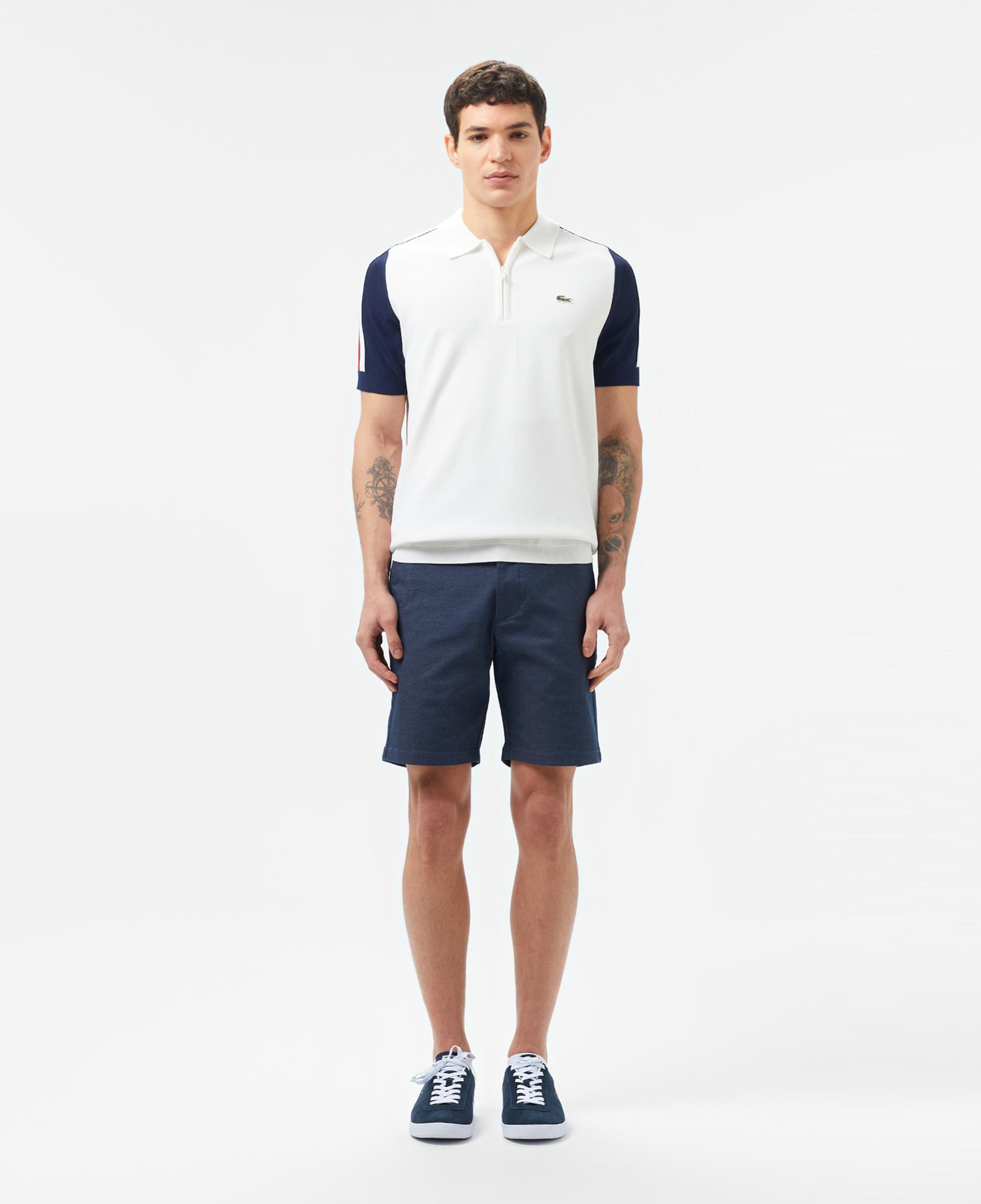 Lacoste Erkek Kısa Kollu Yarım Fermuarlı Renk Bloklu Beyaz Triko