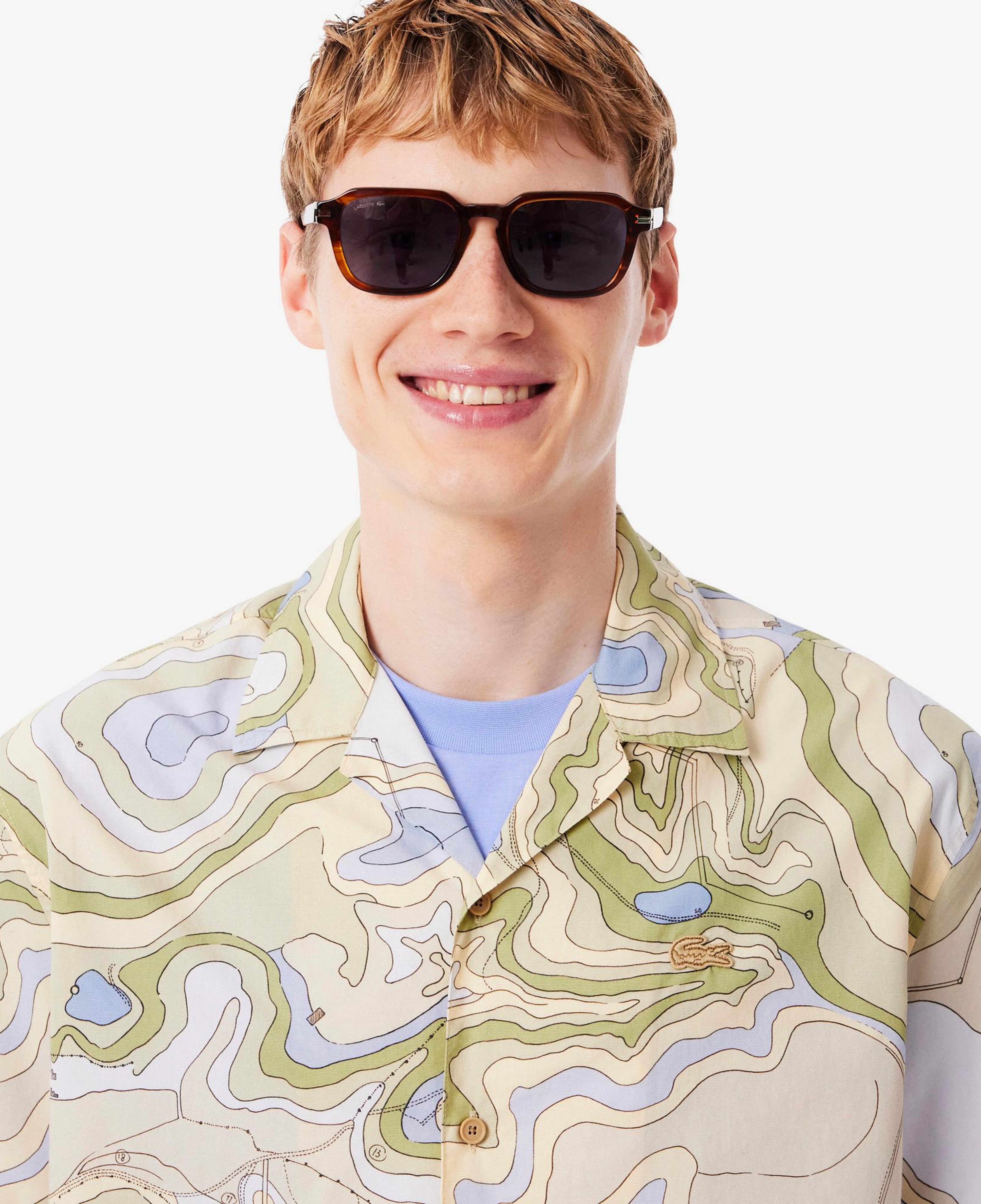 Lacoste Erkek Relaxed Fit Kısa Kollu Desenli Bej Gömlek