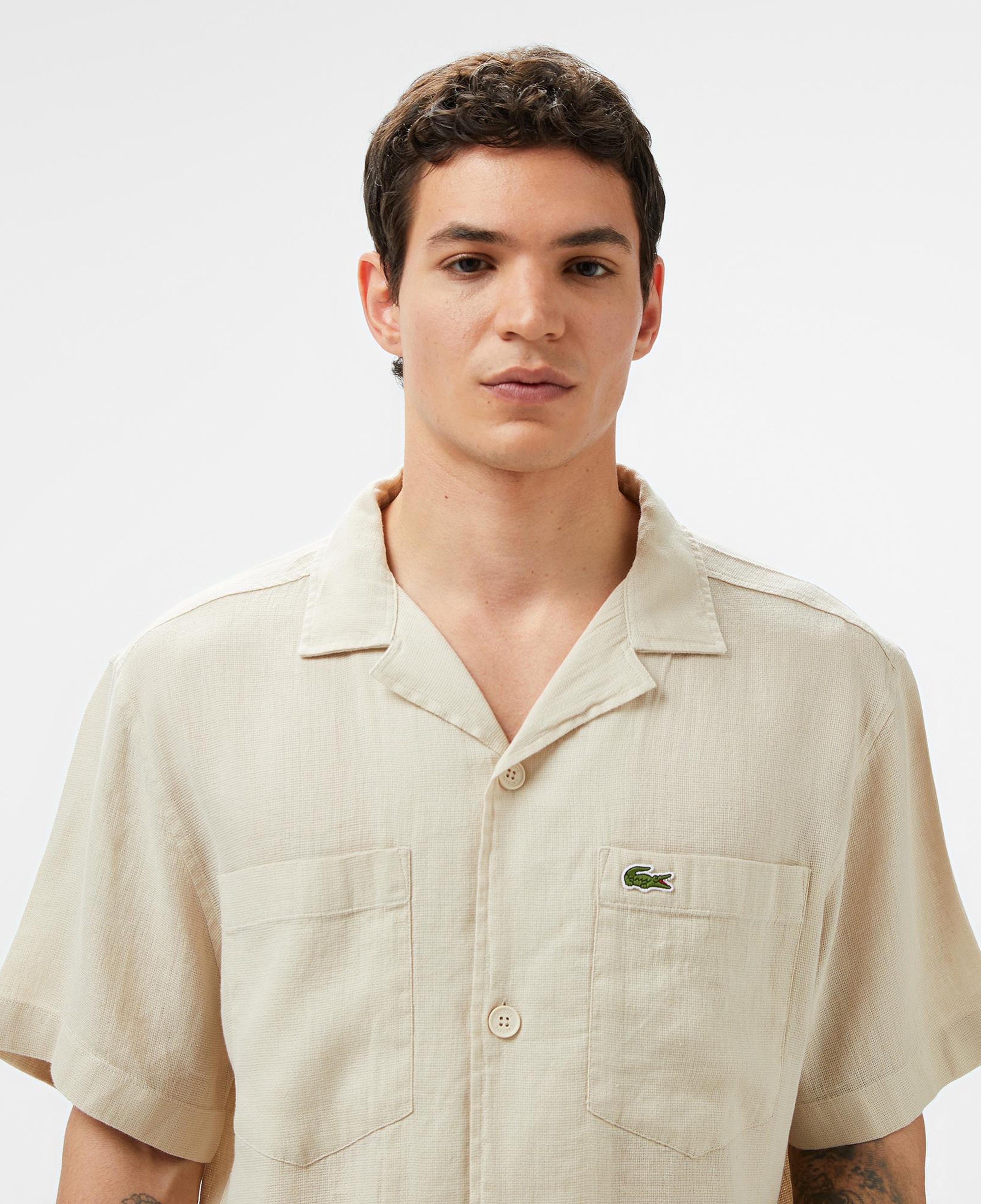 Lacoste Erkek Relaxed Fit Kısa Kollu Bej Gömlek