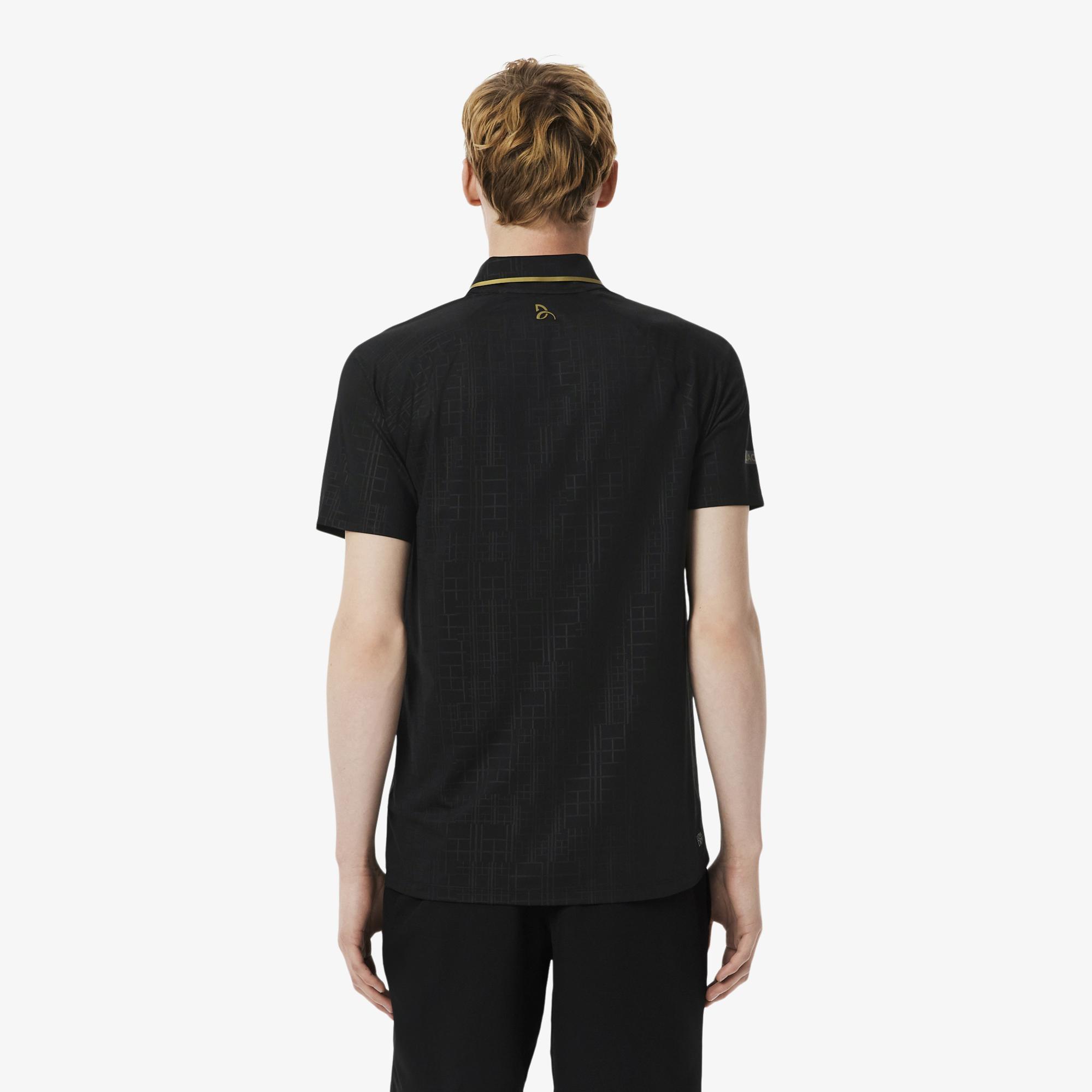 Lacoste Tennis x Novak Djokovic Erkek Slim Fit Desenli Siyah Polo