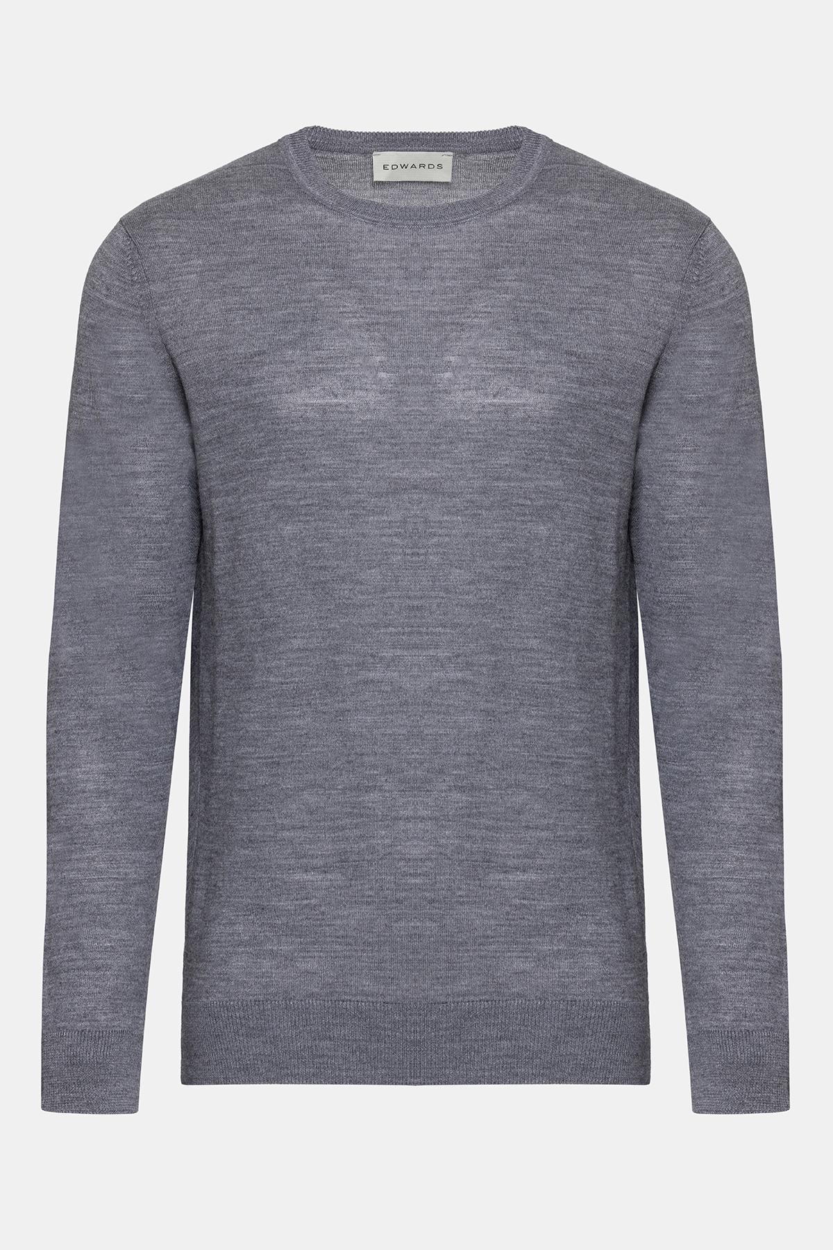 Erkek Gri Yün Bisiklet Yaka Kazak