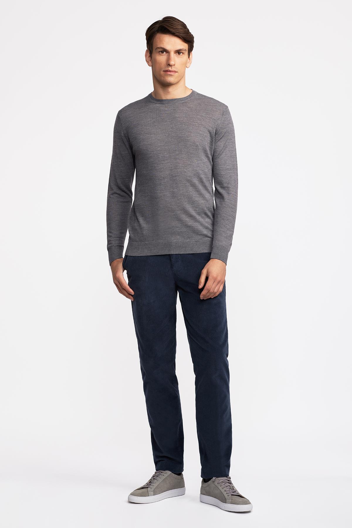 Erkek Gri Yün Bisiklet Yaka Kazak