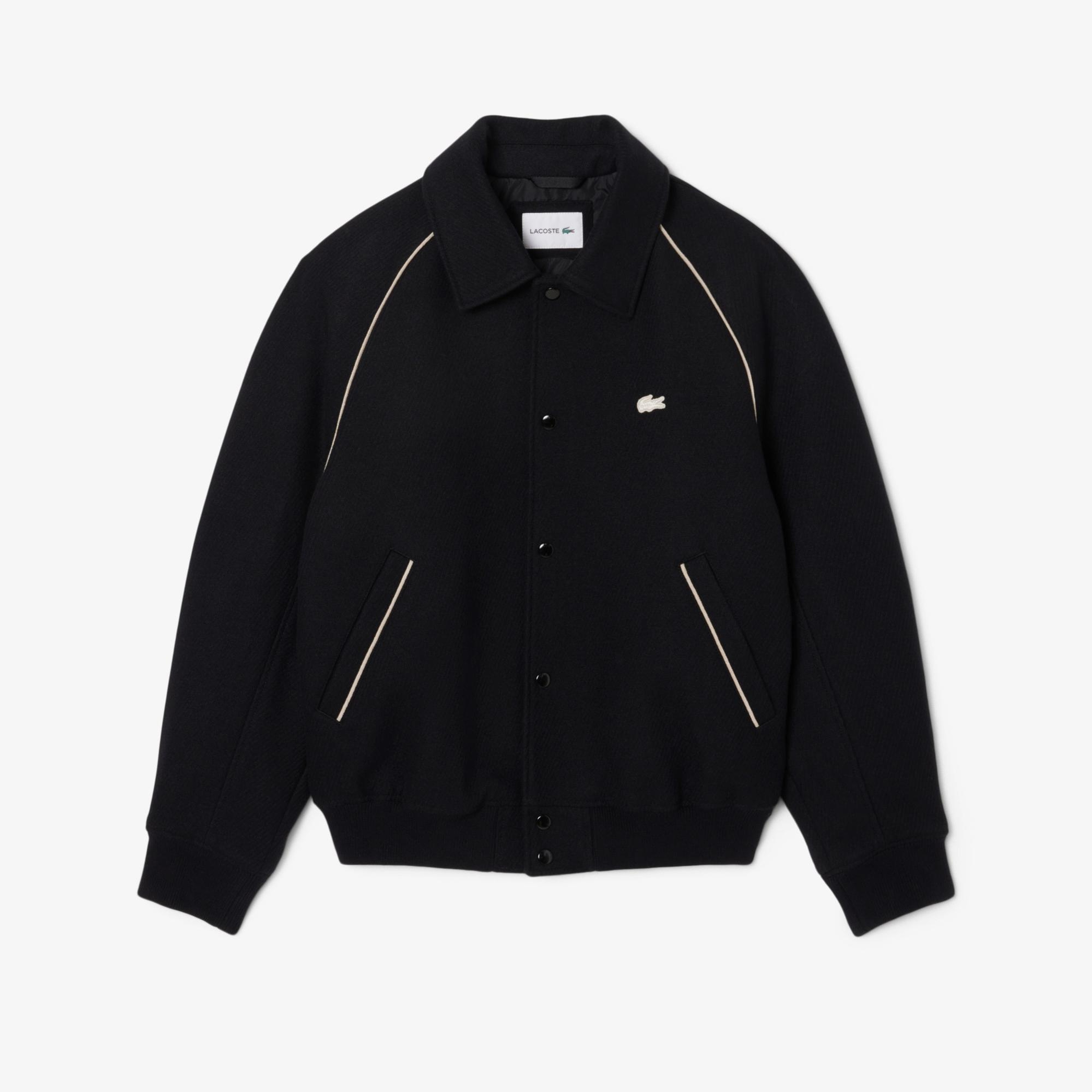 Lacoste Erkek Classic Fit Gömlek Yaka Baskılı Siyah Ceket