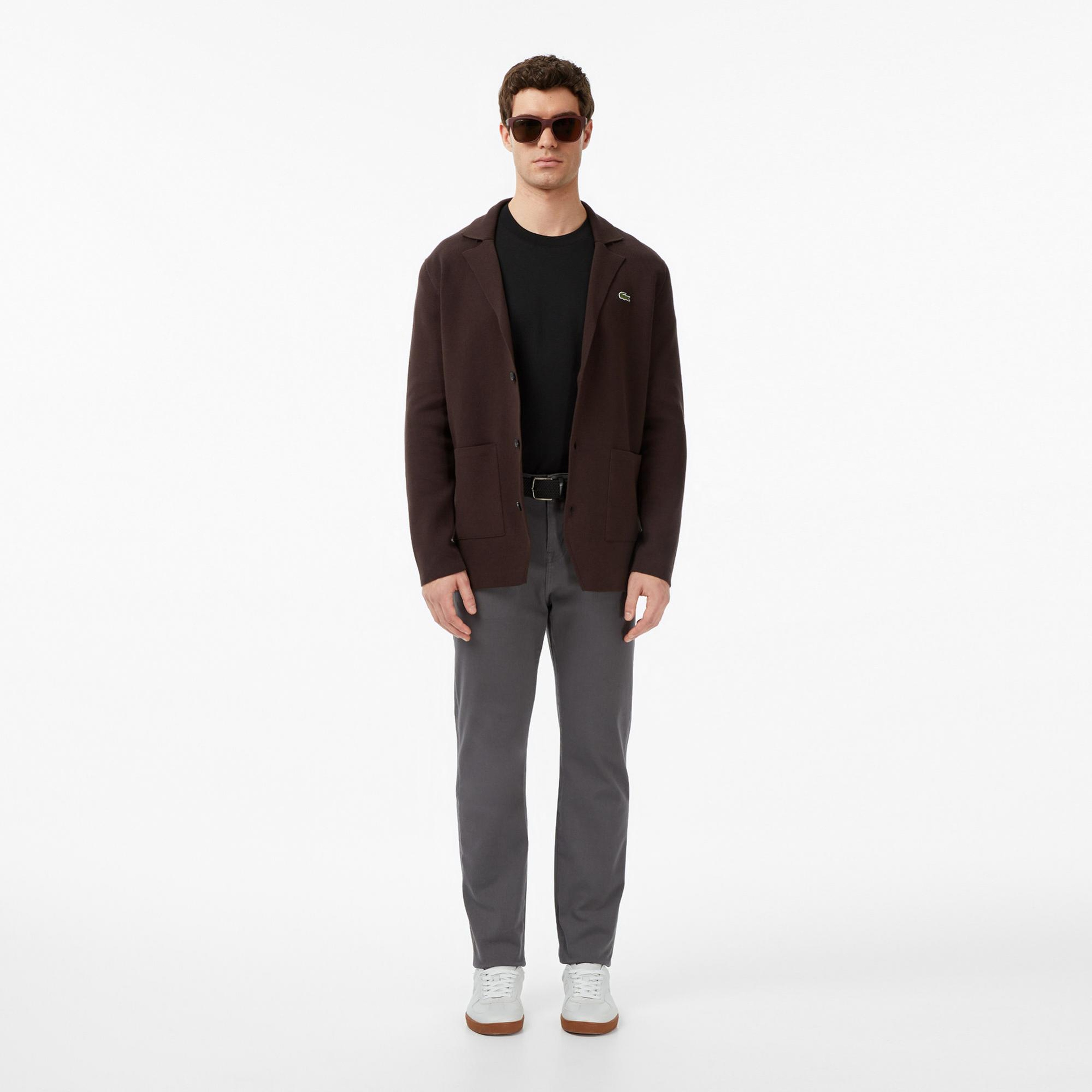 Lacoste Erkek Classic Fit V Yaka Kahverengi Hırka