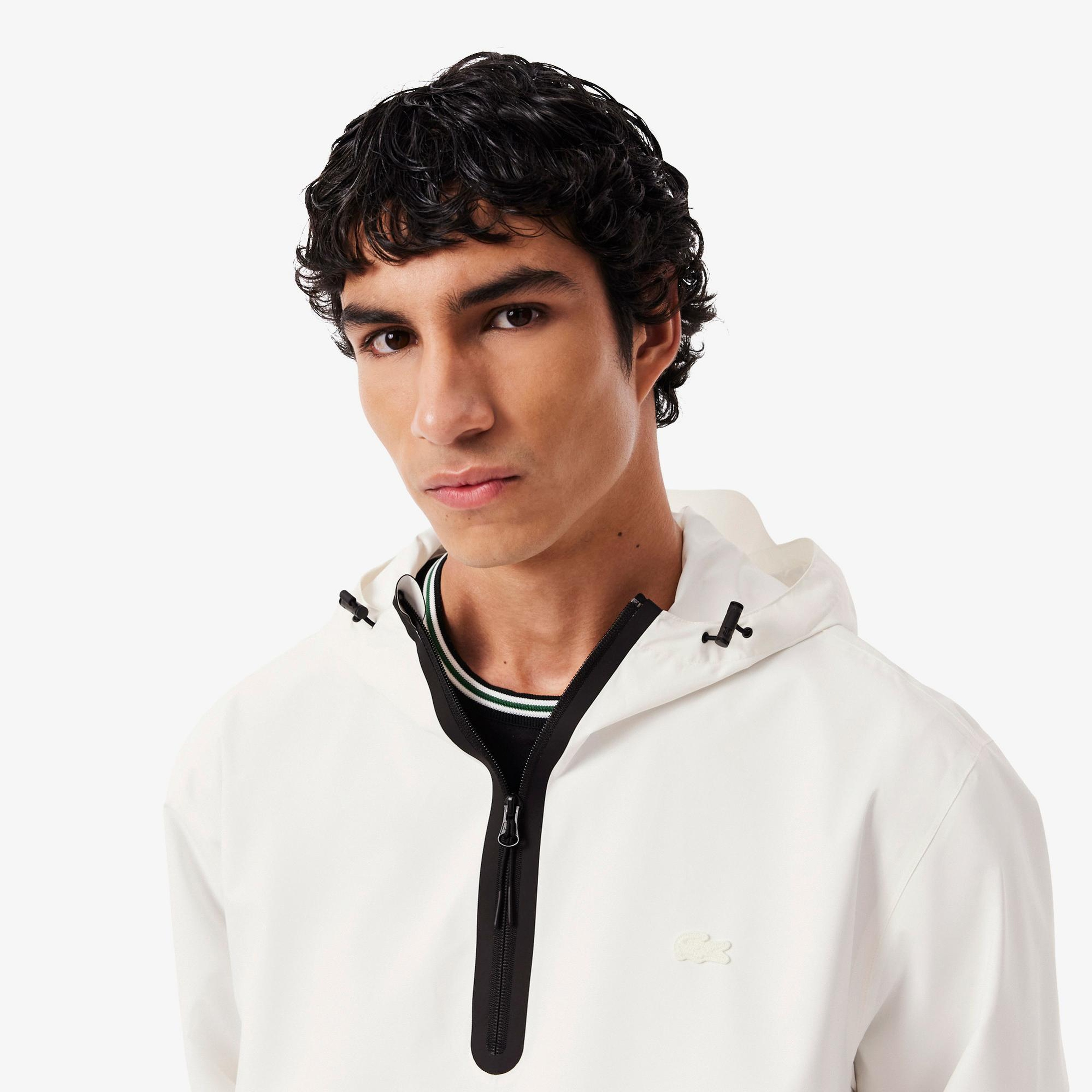 Lacoste Erkek Oversize Fit Kapüşonlu Beyaz Yağmurluk