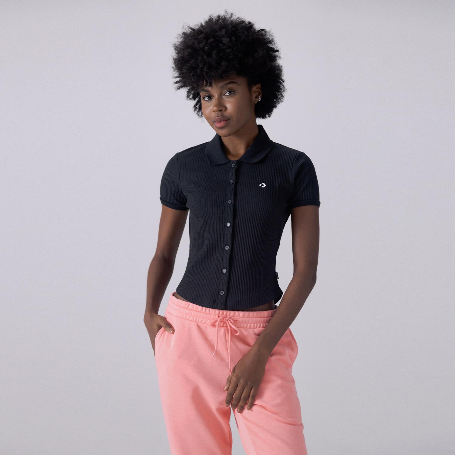 Converse Slim Fit Kadın Siyah Polo