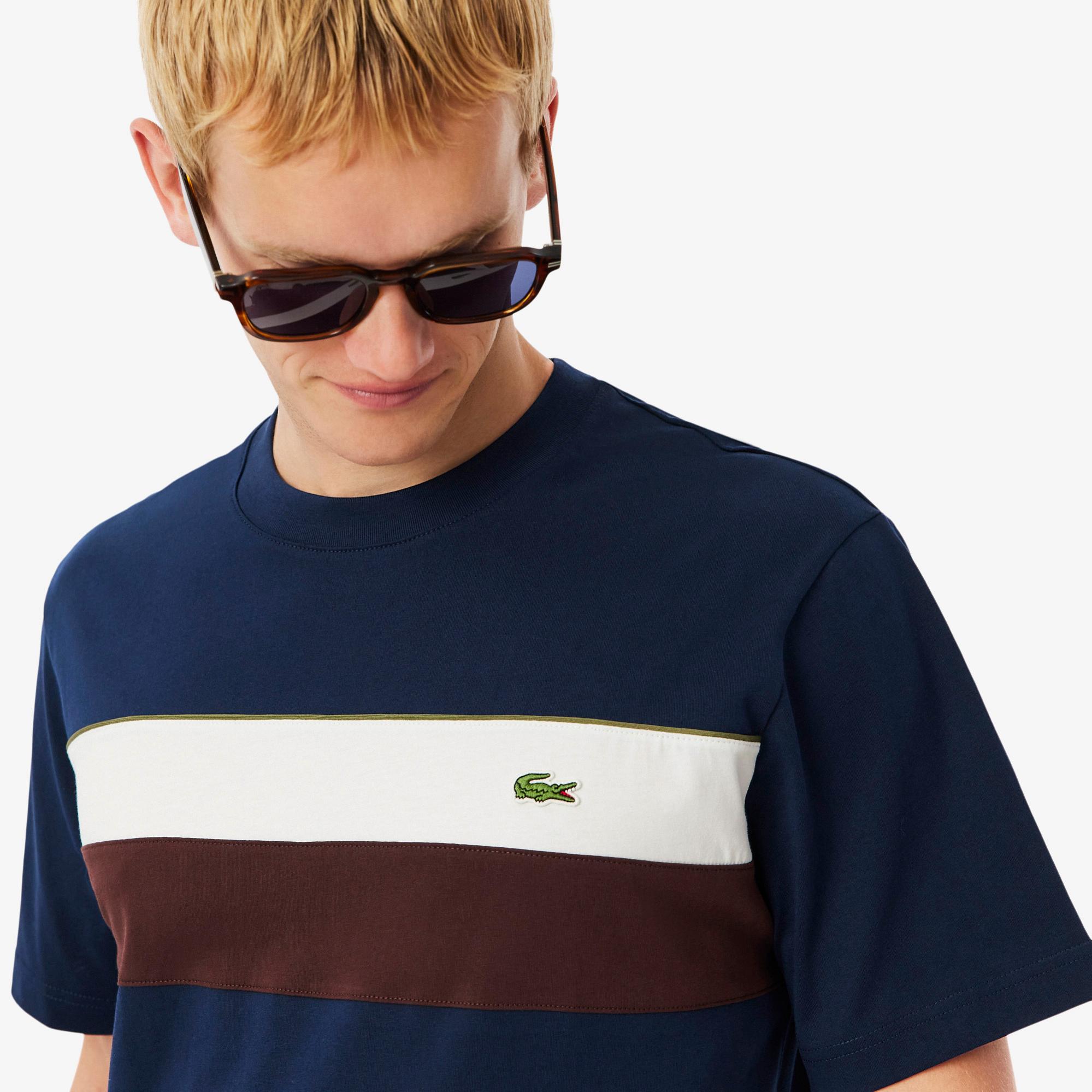 Lacoste Erkek Classic Fit Bisiklet Yaka Renk Bloklu Lacivert T-Shirt