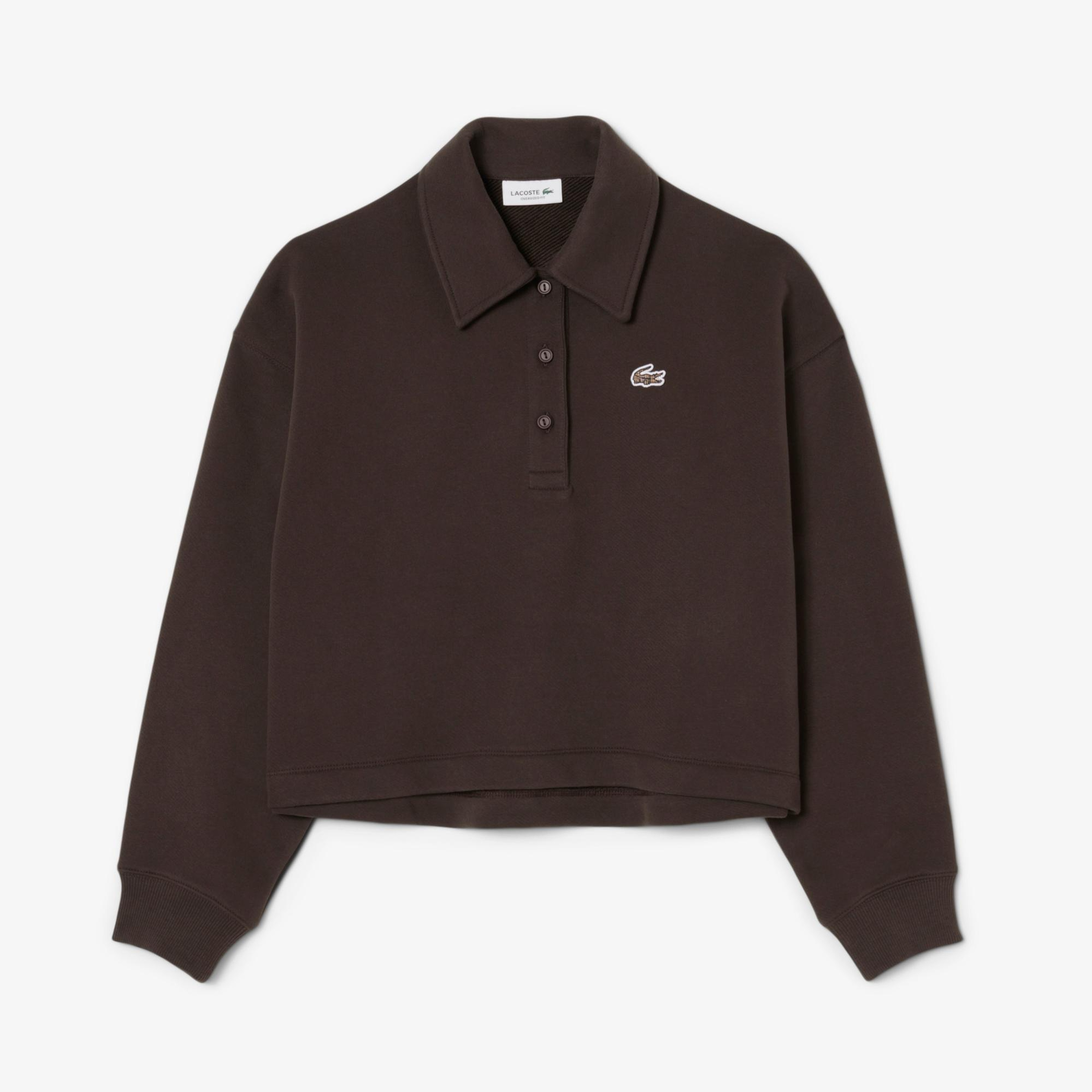 Lacoste Kadın Oversize Fit Polo Yaka Kahverengi Sweatshirt