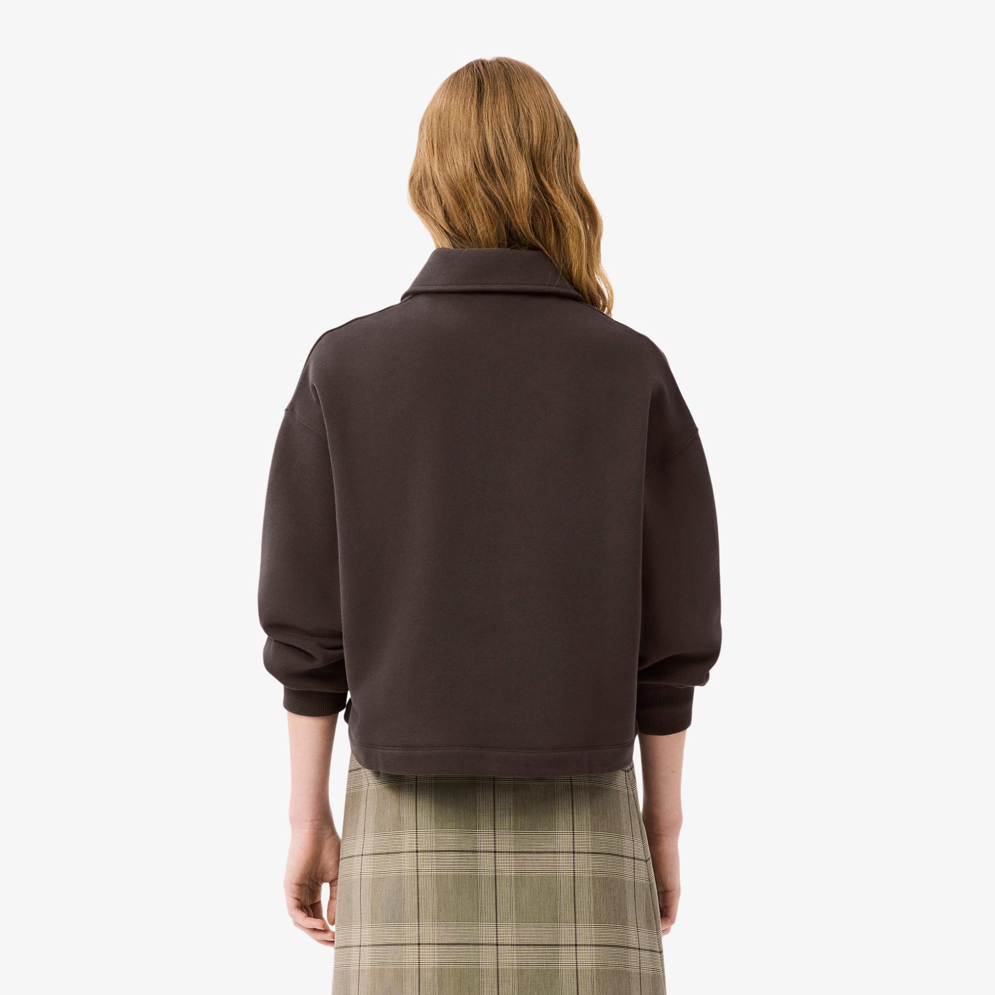 Lacoste Kadın Oversize Fit Polo Yaka Kahverengi Sweatshirt