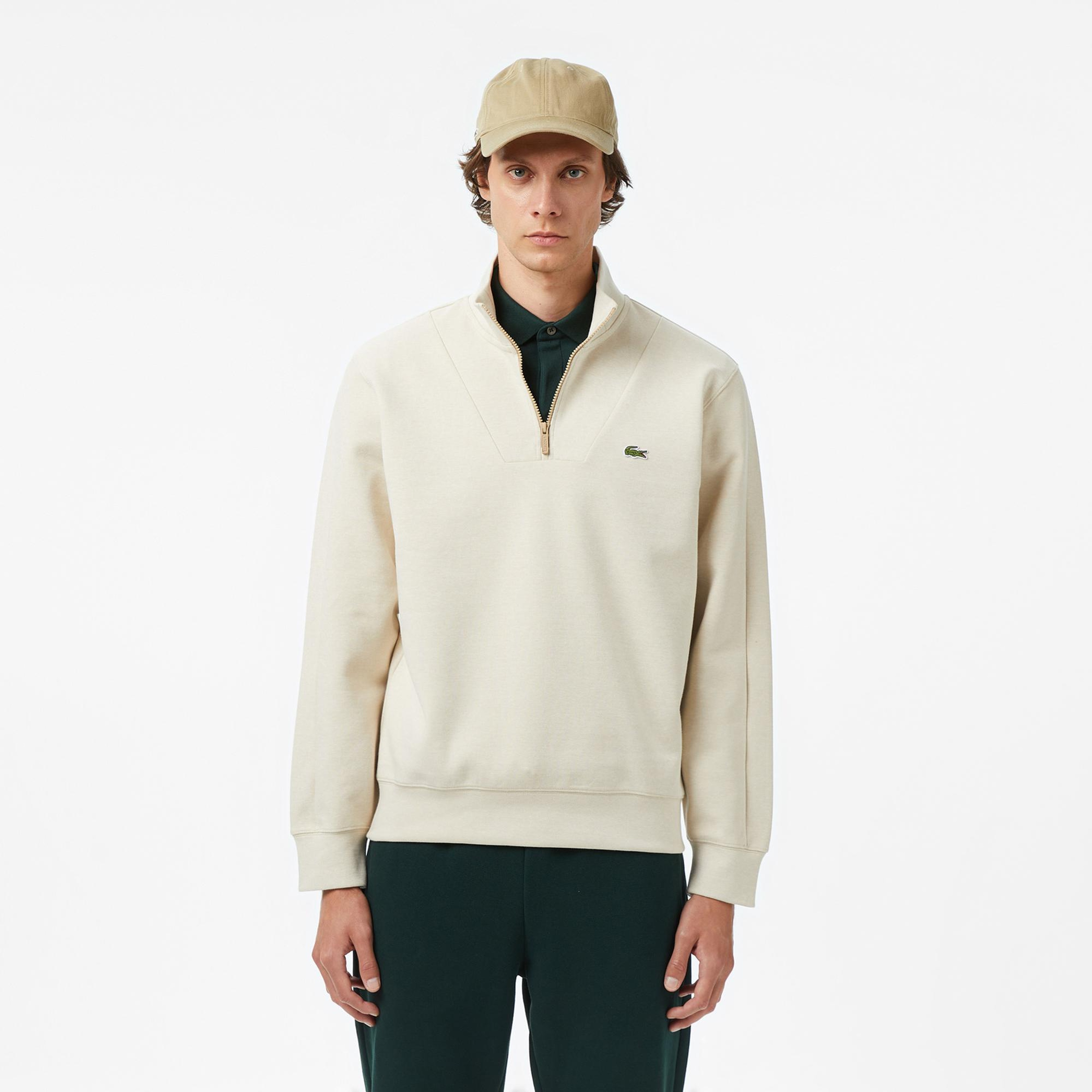 Lacoste Erkek Classic Fit Yarım Fermuarlı Krem Sweatshirt
