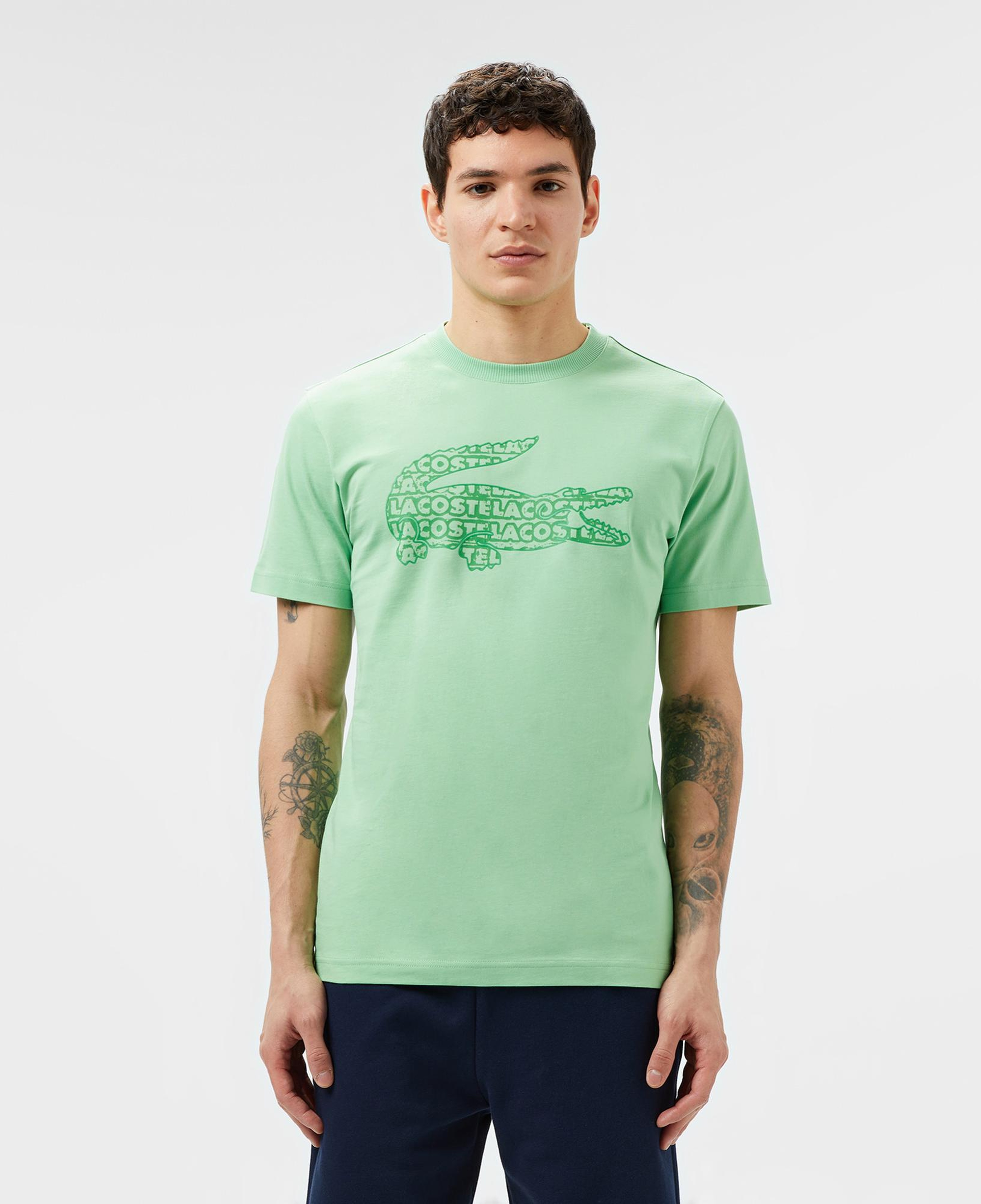 Lacoste Erkek Regular Fit Bisiklet Yaka Baskılı Açık Yeşil T-Shirt